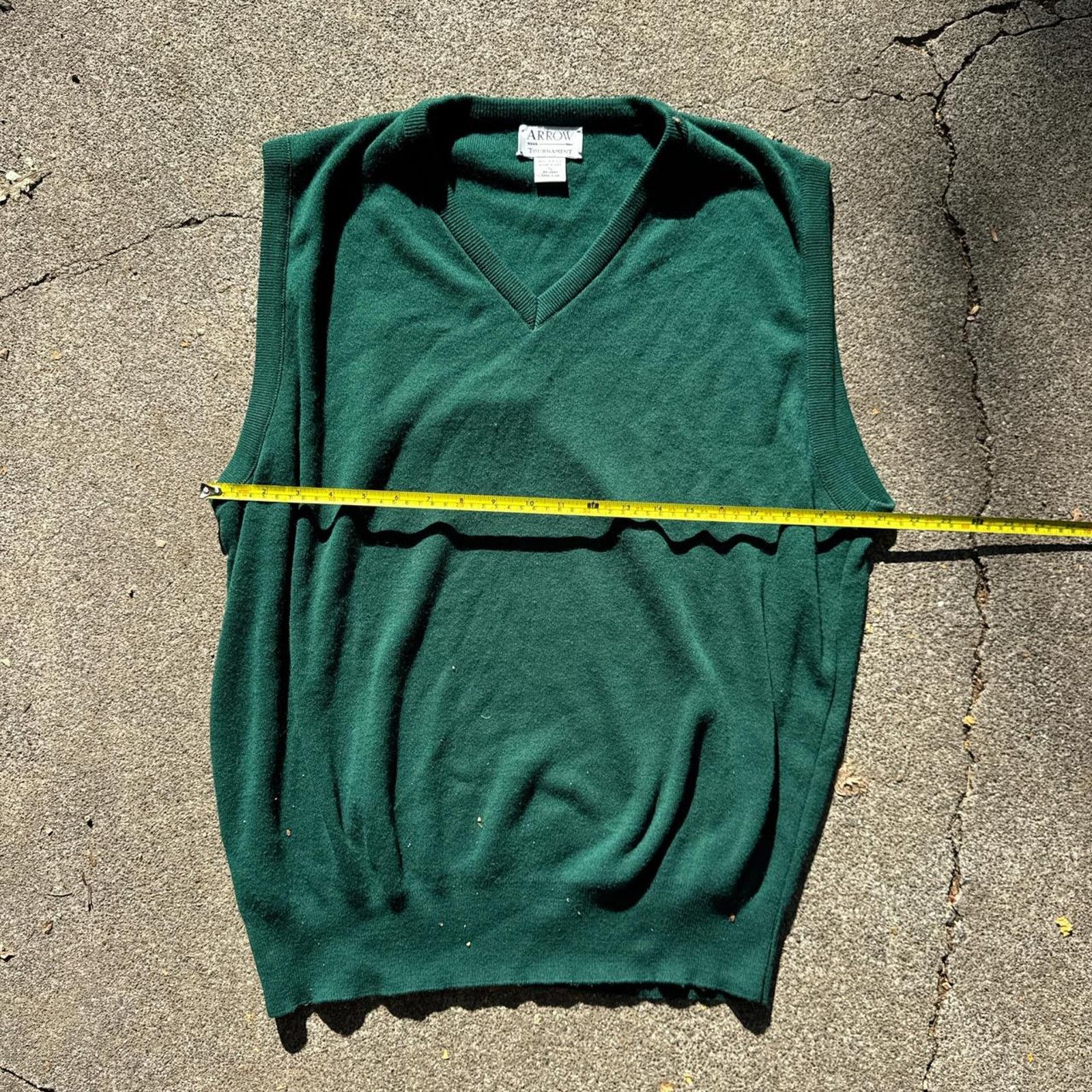 Arrow Vintage 1990s Arrow Tournament Green Sweater Vest – Size XL Size US XL / EU 56 / 4 - 4 Thumbnail