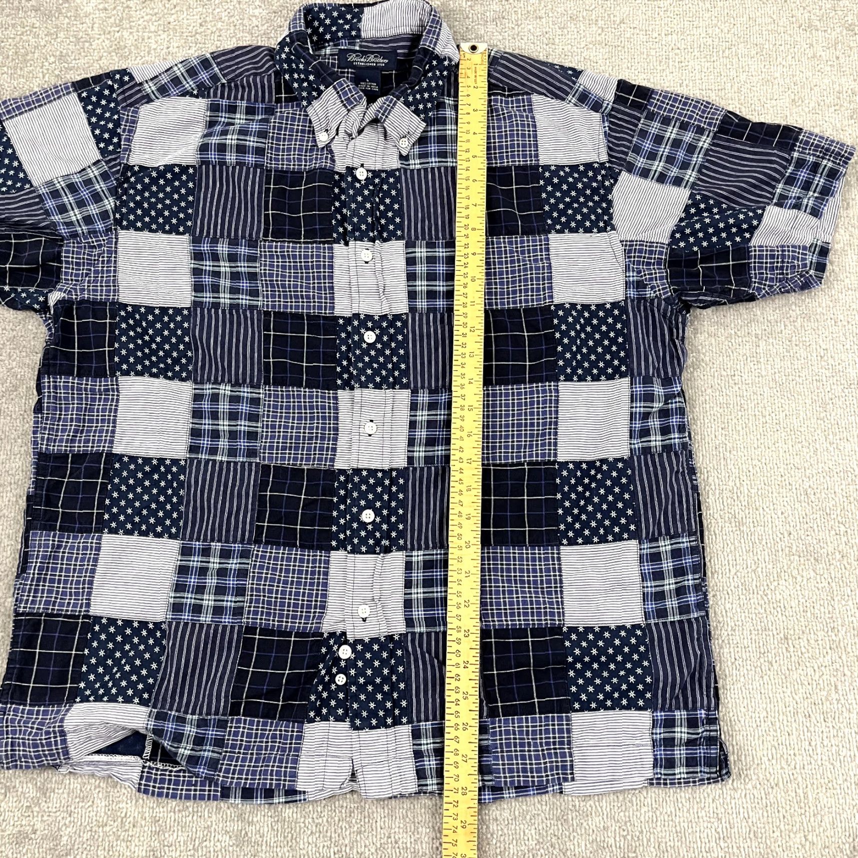 Brooks Brothers Brooks Brothers Shirt Mens Large Blue Patchwork Button Down Short Sleeve Preppy Size US L / EU 52-54 / 3 - 3 Thumbnail