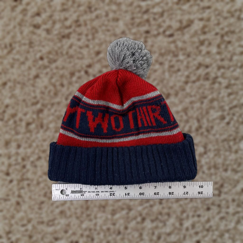 Vintage Two Thirty Beanie Knit Adult One Size Blue Red Stripe 100% Acrylic Ski Logo Hat Mens Size ONE SIZE - 1 Thumbnail