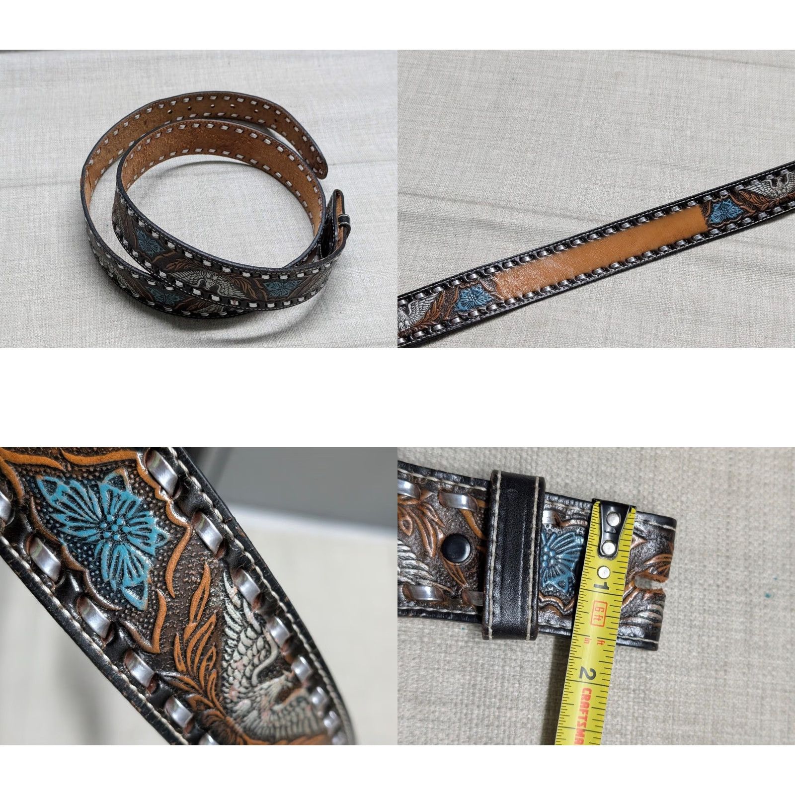 Vintage VINTAGE western belt Buckle eagle Leather brown 48 Men belt Size ONE SIZE - 8 Thumbnail