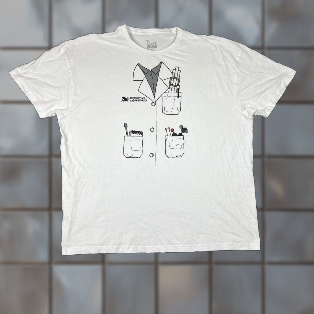 Vintage VSauce Mens T-Shirt 3XL White Cotton Graphic Print Coat Scientist Logo Crew Neck Short Sleeve Shirt Regular Fit Size US XXL / EU 58 / 5 - 1 Thumbnail