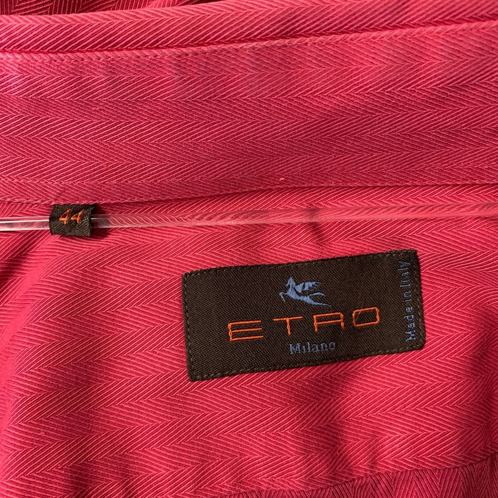 Etro ETRO XL Red Magenta Herringbone Spread Collar Shirt Size US XL / EU 56 / 4 - 5 Thumbnail