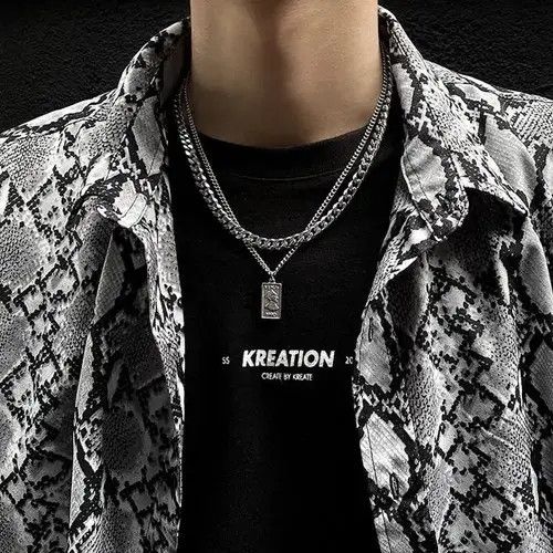 Other Titanium Steel Double Layer Pendant Necklace for Men Women Size ONE SIZE - 1 Thumbnail