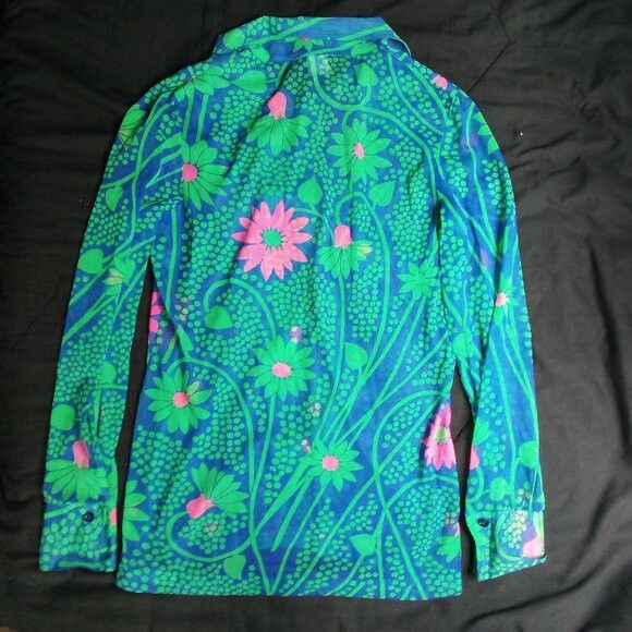 Jantzen Vintage Jantzen MCM Floral Polyester Button Shirt Shear Size L / US 10 / IT 46 - 5 Thumbnail