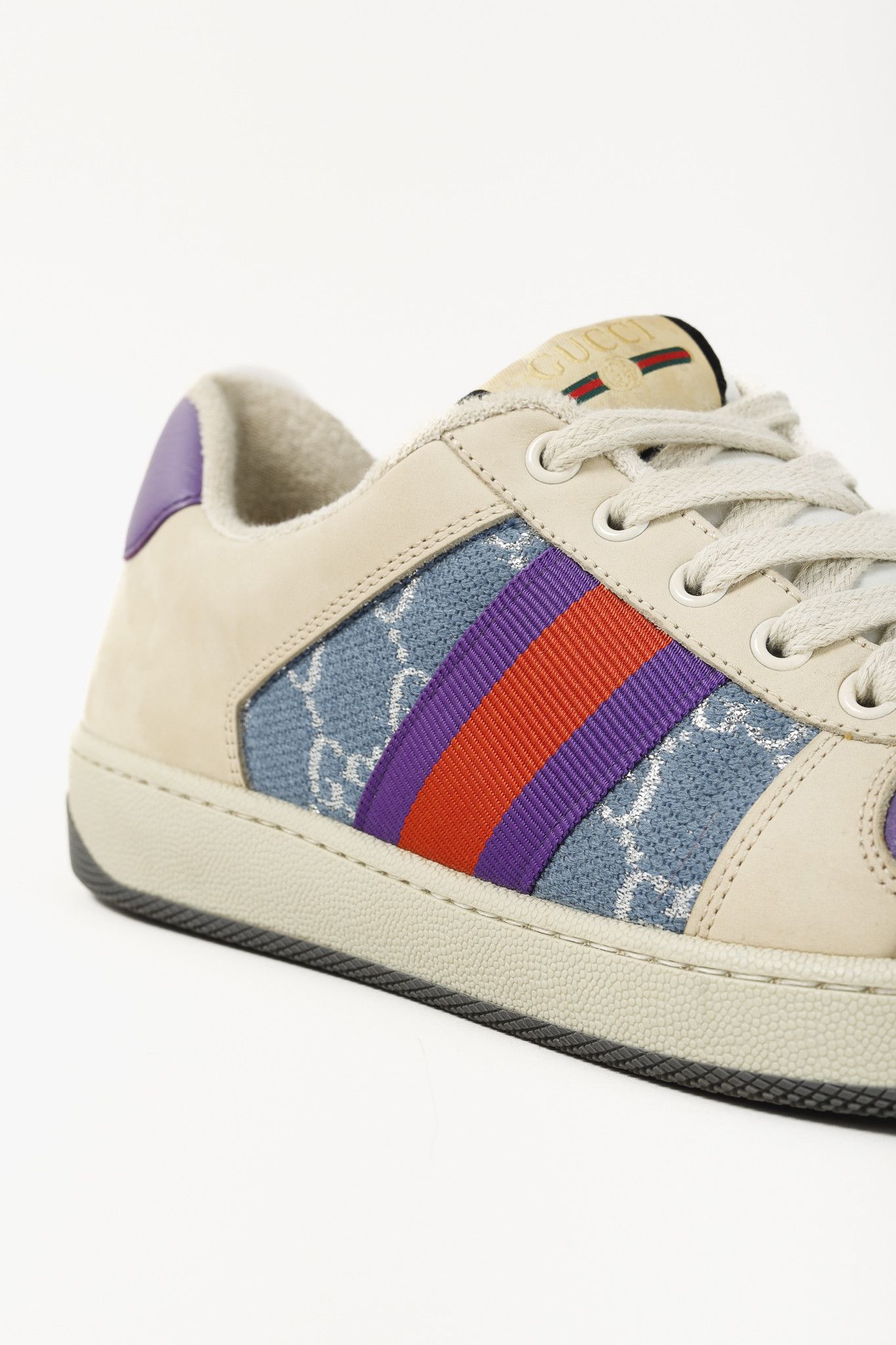 Gucci Gucci Screener Blue GG Lamé Web Leather Sneakers Size US 10 / IT 40 - 9 Thumbnail