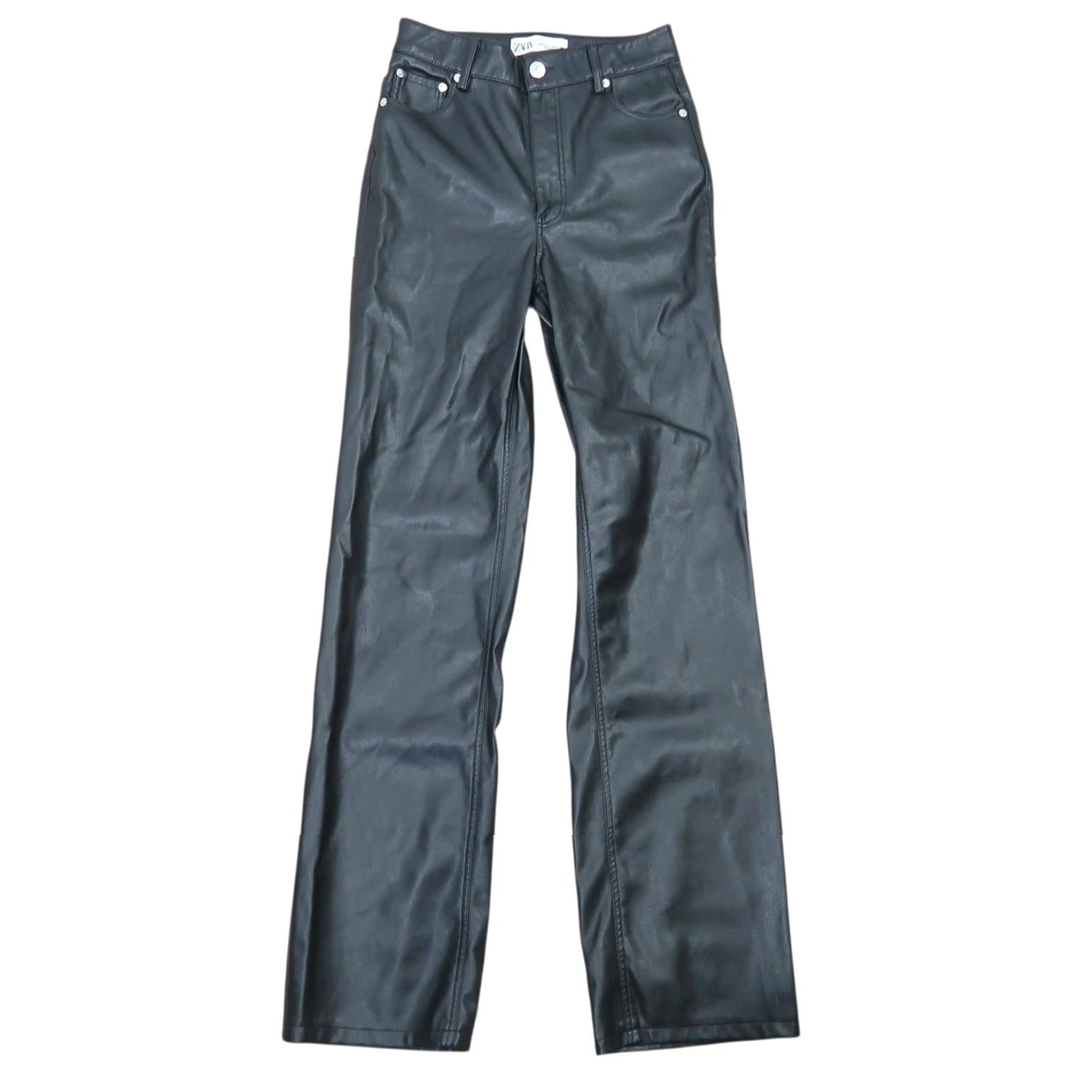 Zara Zara Black Faux Leather High Rise Straight Wide Leg Pants Size 2 Women Size 26" / US 2 / IT 38 - 2 Thumbnail