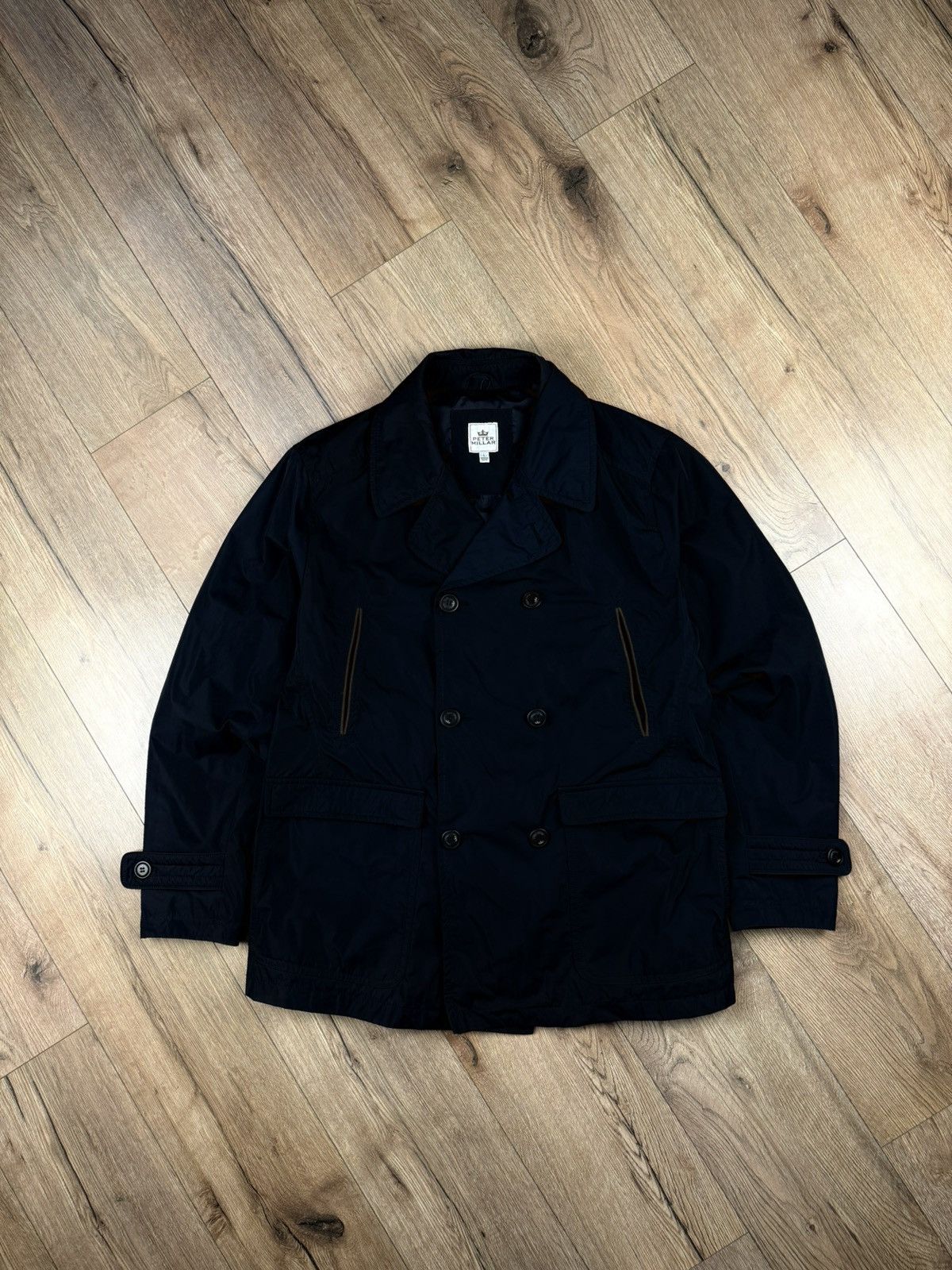 Peter Millar Black Double Breasted Coat Size L