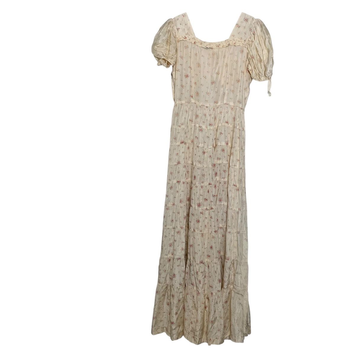 Other Vintage 30s Baby Pink Creme Tiered Puff Sleeve Maxi Dress Size S / US 4 / IT 40 - 10 Thumbnail