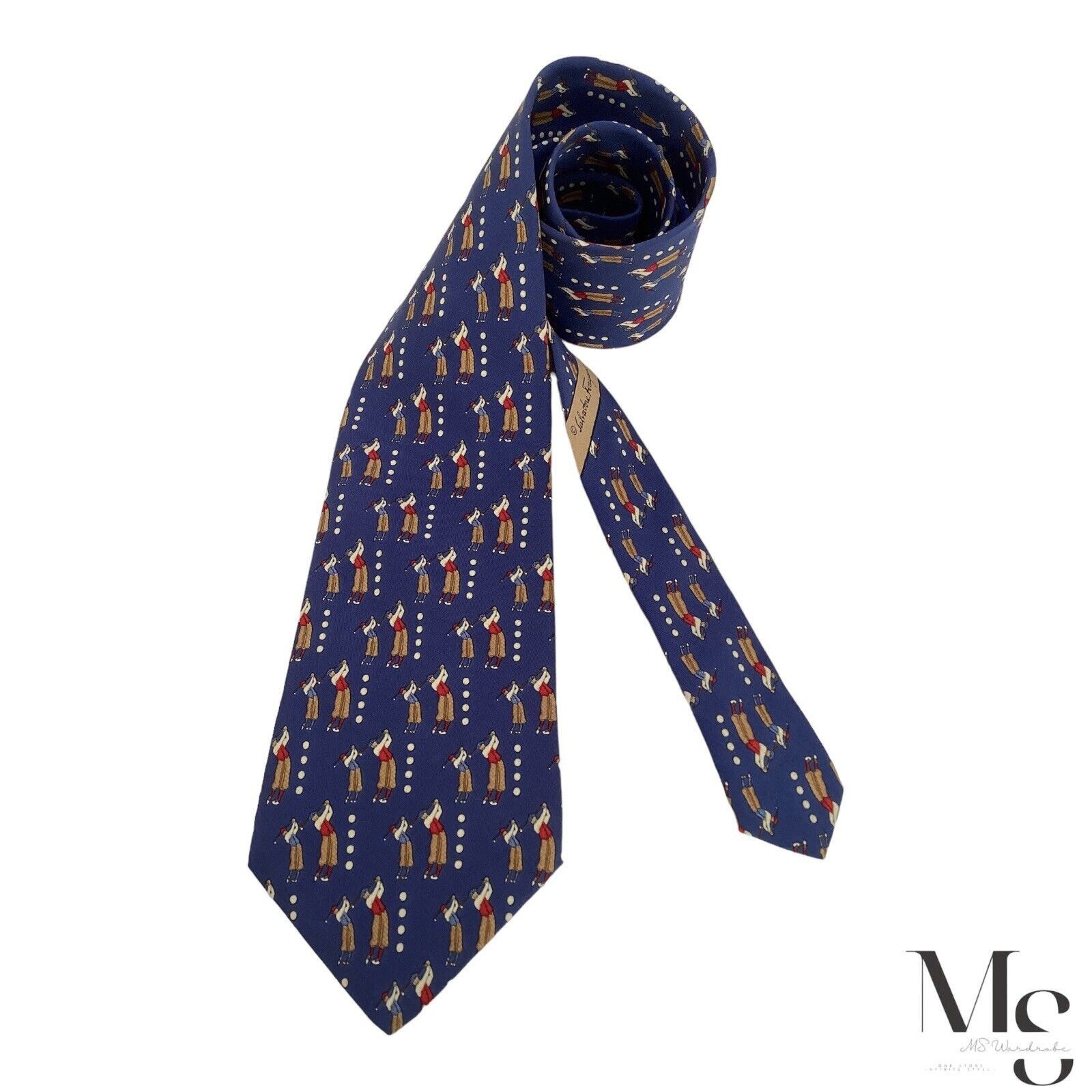 Salvatore Ferragamo Salvatore Ferragamo Blue Golfers Print Silk Tie Made In Ital Size ONE SIZE - 1 Thumbnail