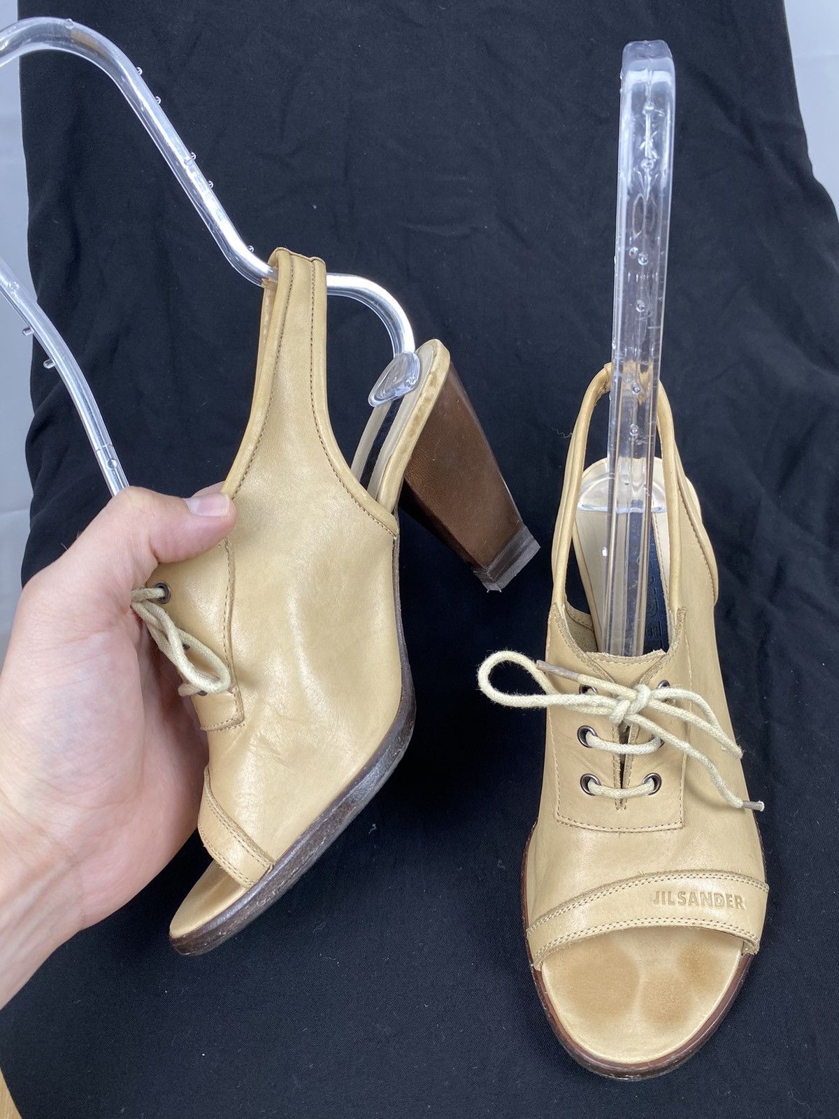Jil Sander × Raf Simons × Vintage Jil Sander Peep Toe Lace Up Leather Slingback Pumps 37 Size US 7 / IT 37 - 6 Thumbnail