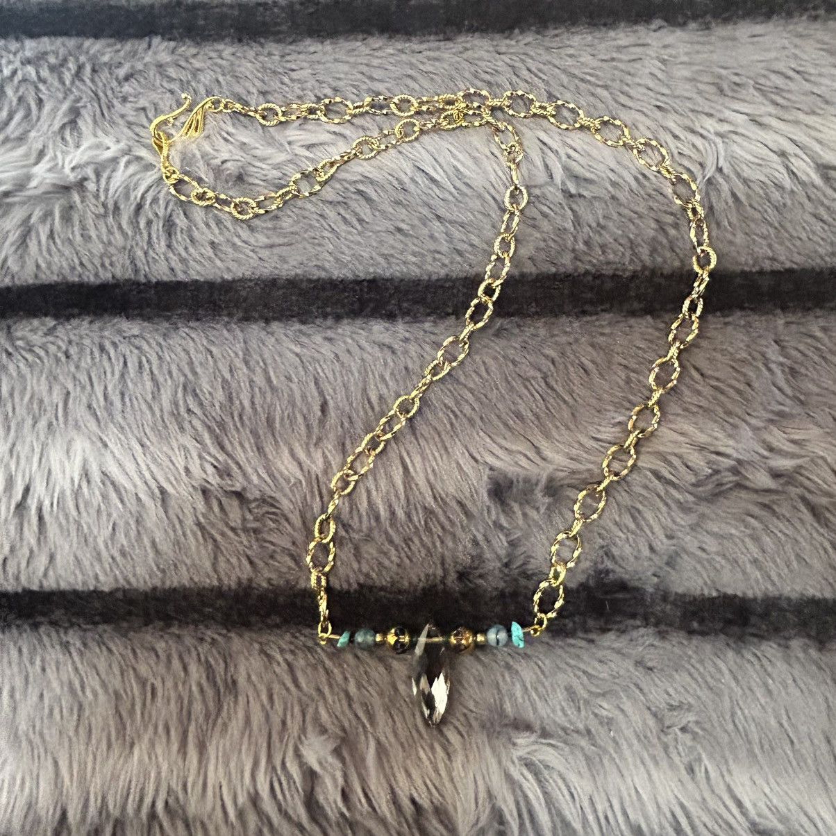 Handmade Handcrafted rutilated quartz glass stone beaded bar necklace Size ONE SIZE - 8 Thumbnail