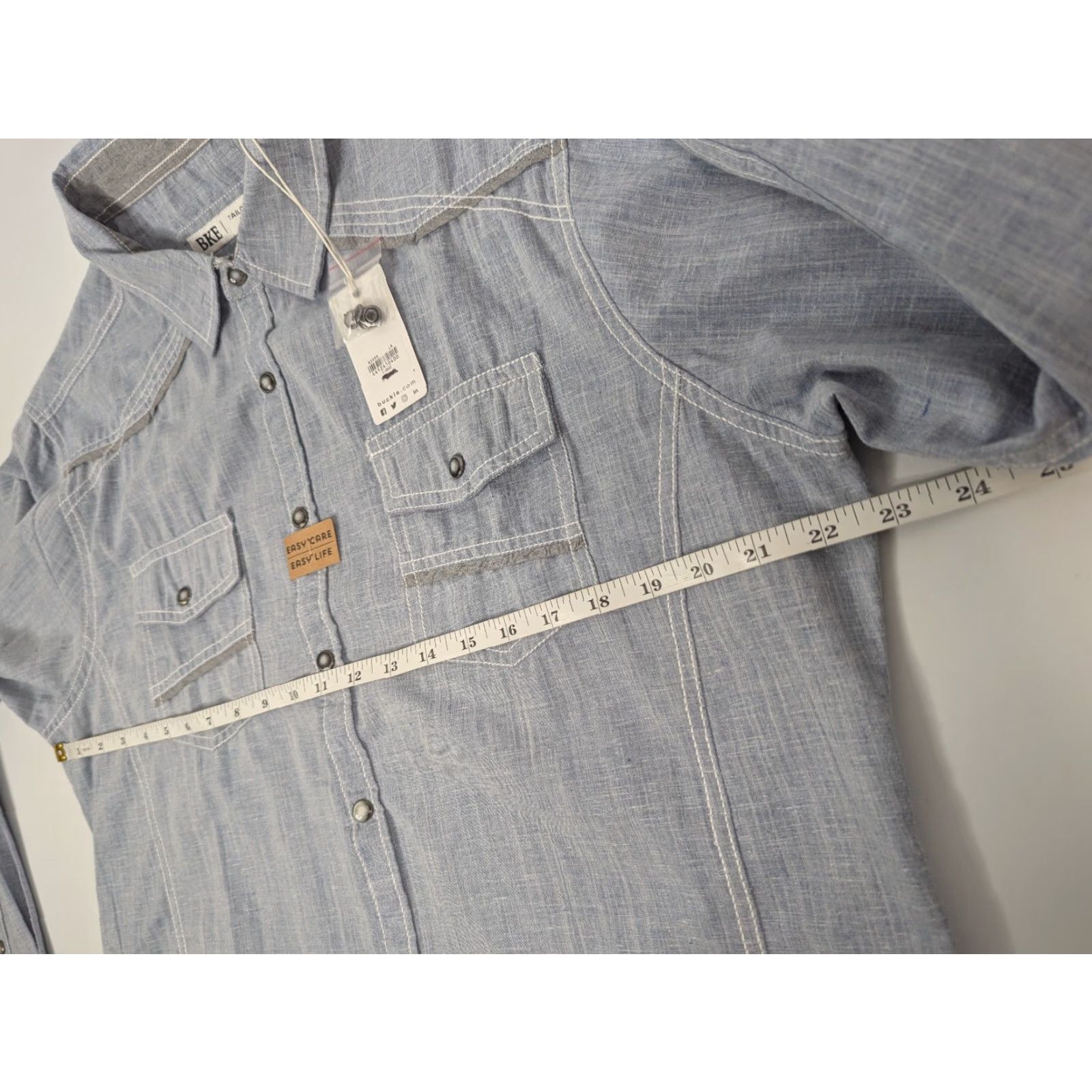 BKE VINTAGE BKE Tailored Fit Chambray Light Blue Cotton Pearl Snap Western Size XL Size US XL / EU 56 / 4 - 6 Thumbnail