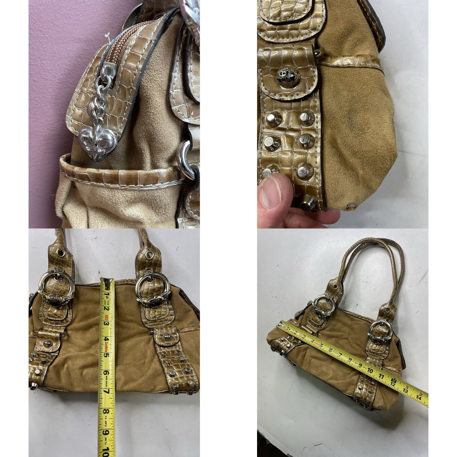 Vintage Kathy Van Zeeland Beige Faux Suede Croc Embossed Satchel Handbag Y2K Buckle Purse Shoulder Bag Size ONE SIZE - 9 Thumbnail