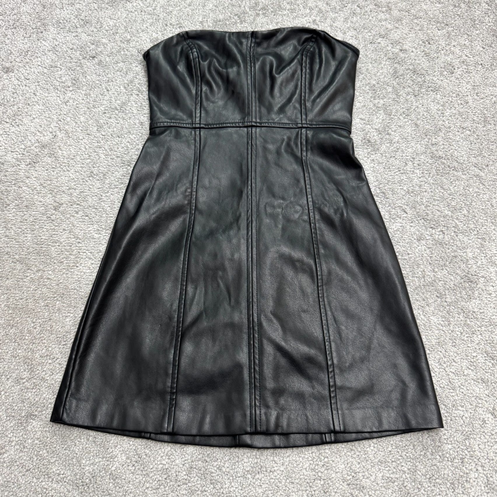 Vintage Pull&Bear Dress Womens S Black Faux Leather Strapless Bodycon Mini Party Size S / US 4 / IT 40 - 2 Thumbnail