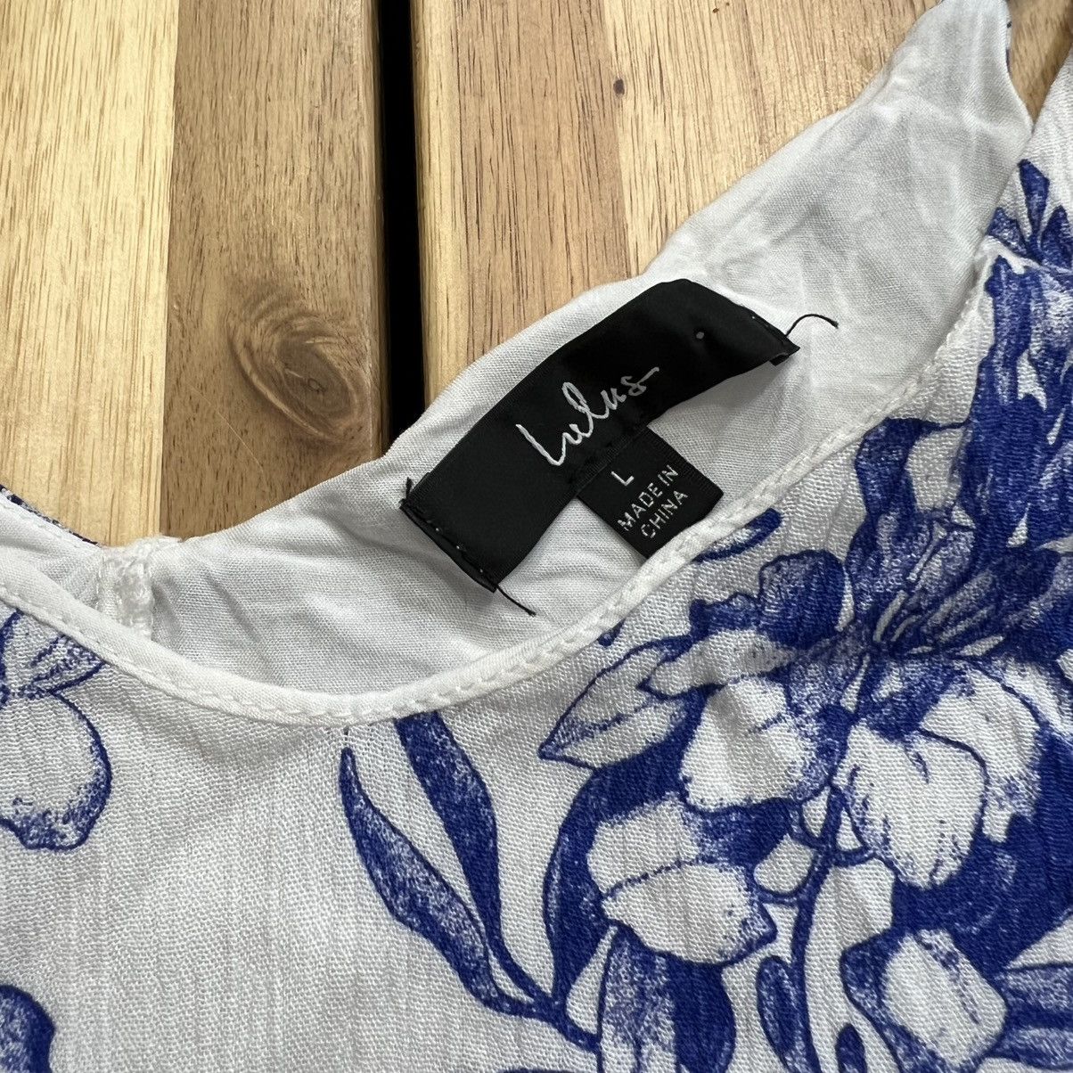 Lulus Lulus White & Blue Floral Print Camisole Dress, Size L Size L / US 10 / IT 46 - 2 Thumbnail