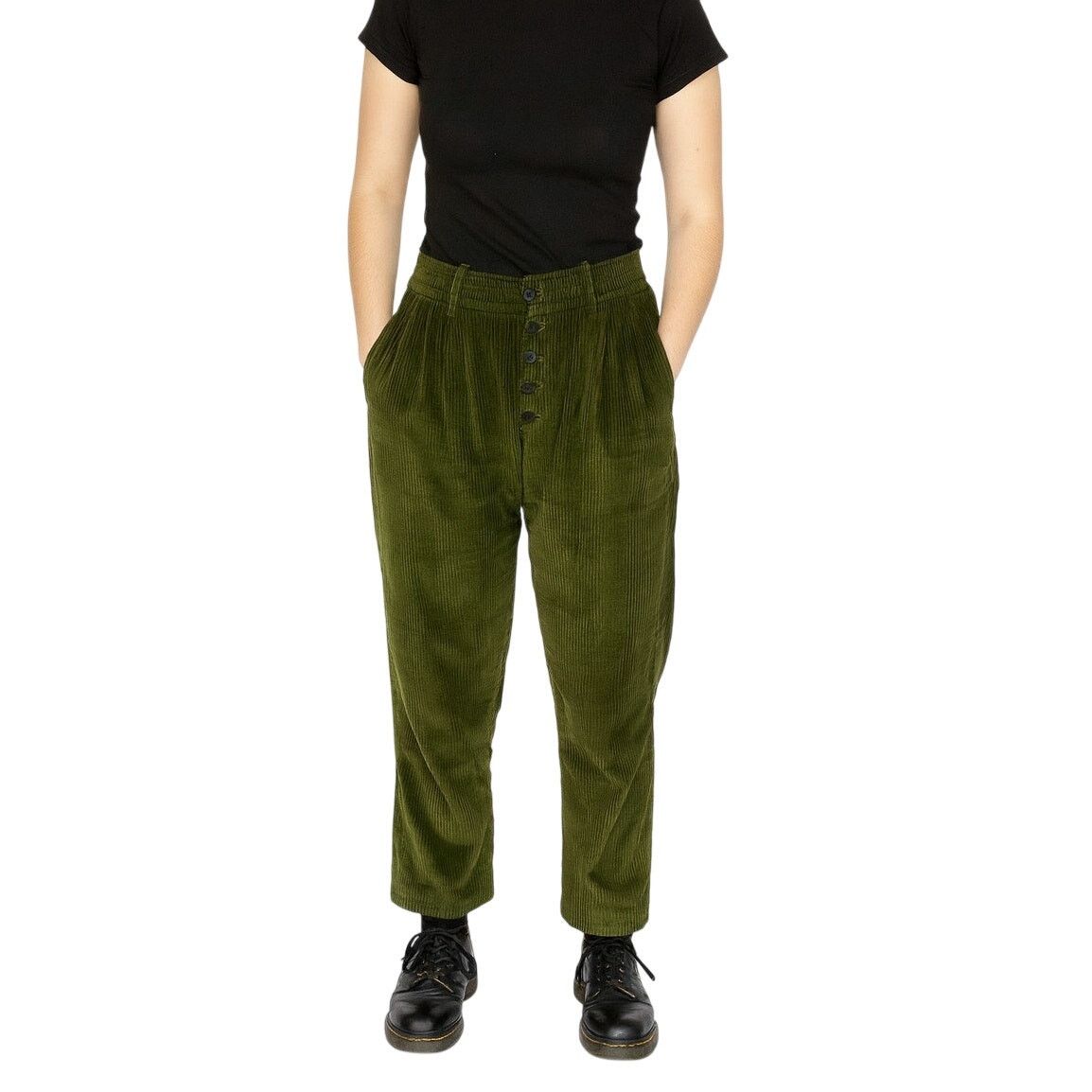 Mango Mango Olive Green Corduroy Pants Straight Leg Size 6 Size 30" / US 8 / IT 44 - 1 Thumbnail