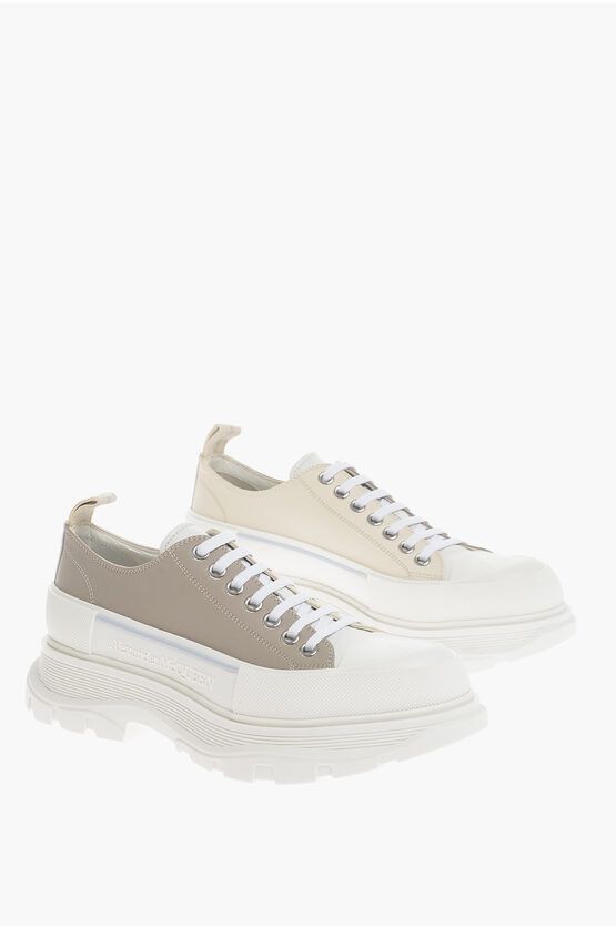 image of Alexander Mcqueen Low-Top Leather Sneakers With Platform Sole in Beige, Men's (Size 9)