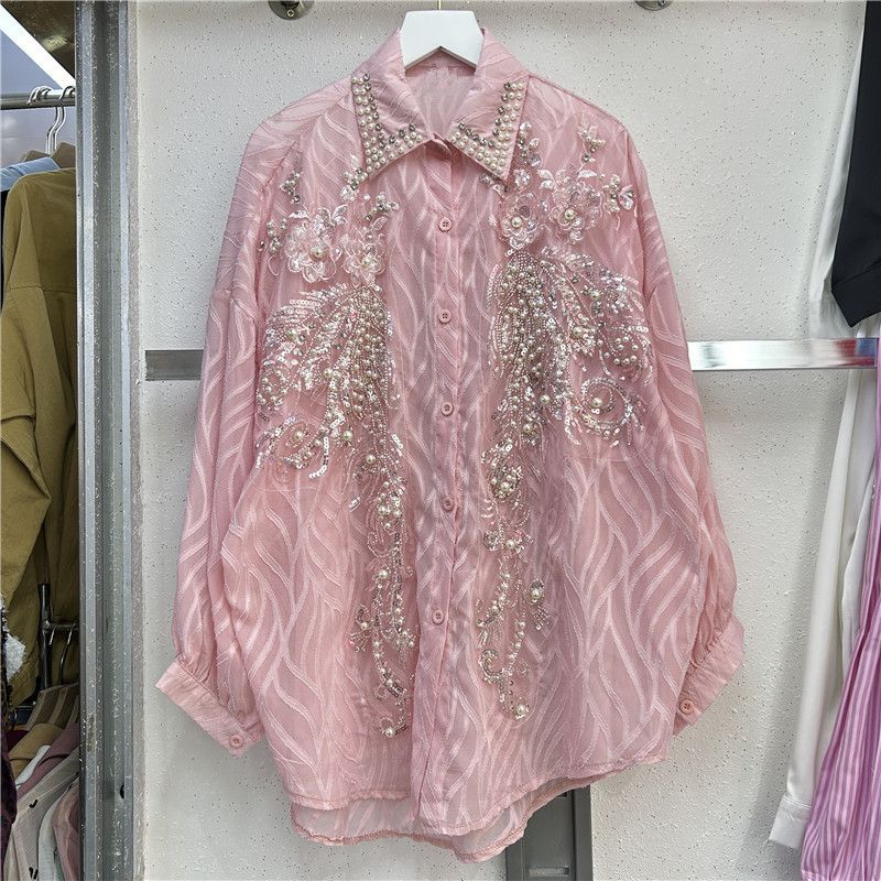 Other Long-sleeved mid-length sequined lace and diamond shirt Size ONE SIZE - 2 Thumbnail