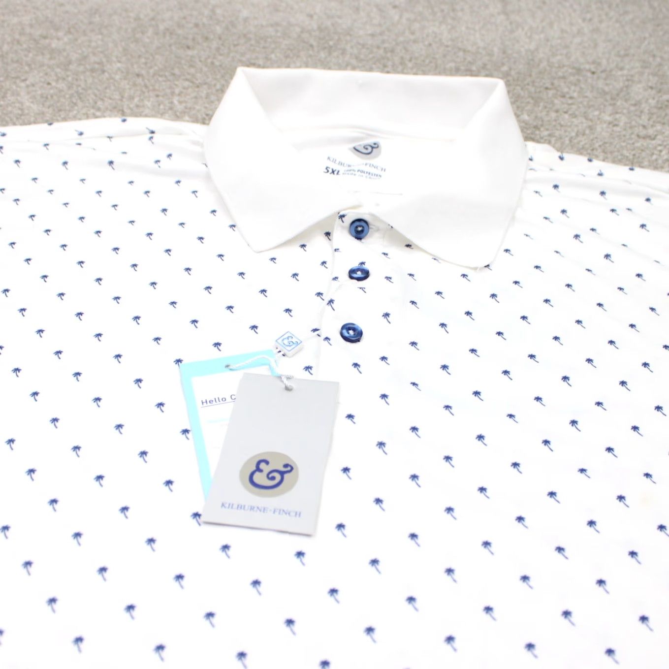 Vintage Kilburne & Finch Polo Shirt Mens 5XL White/Blue Palm Tree All Over Print NWT AOP Shirt Size US XXL / EU 58 / 5 - 4 Thumbnail