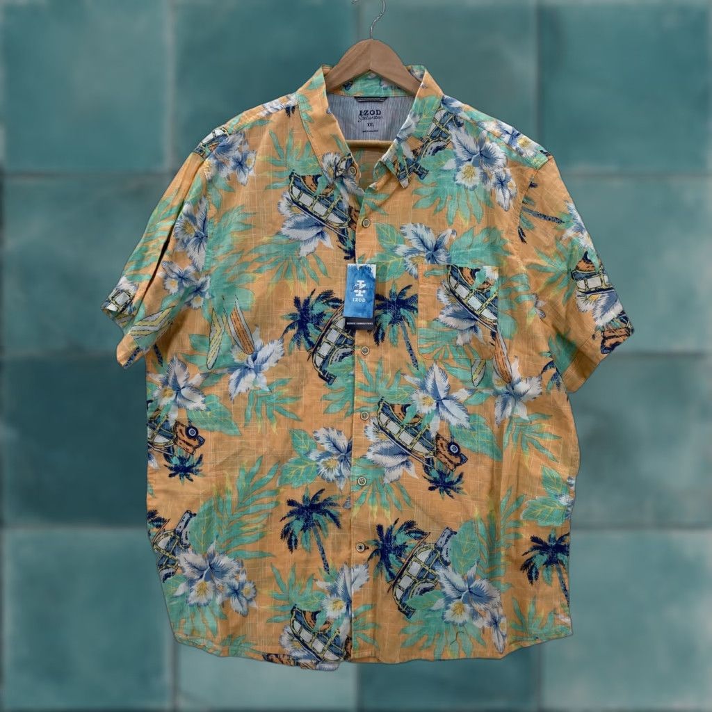 Izod IZOD Saltwater Shirt 2XL Mens Caramel Cream Dockside Hawaiian Floral Cotton NWT Size US XXL / EU 58 / 5 - 1 Thumbnail