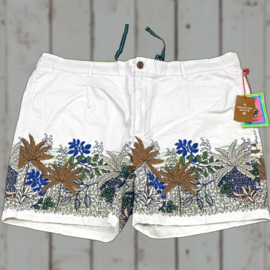 Vintage NWT Houston White Chino Shorts Men's 2XL White Hawaiian Floral Print Stretch NEW Size US 44 / EU 60 - 1 Thumbnail
