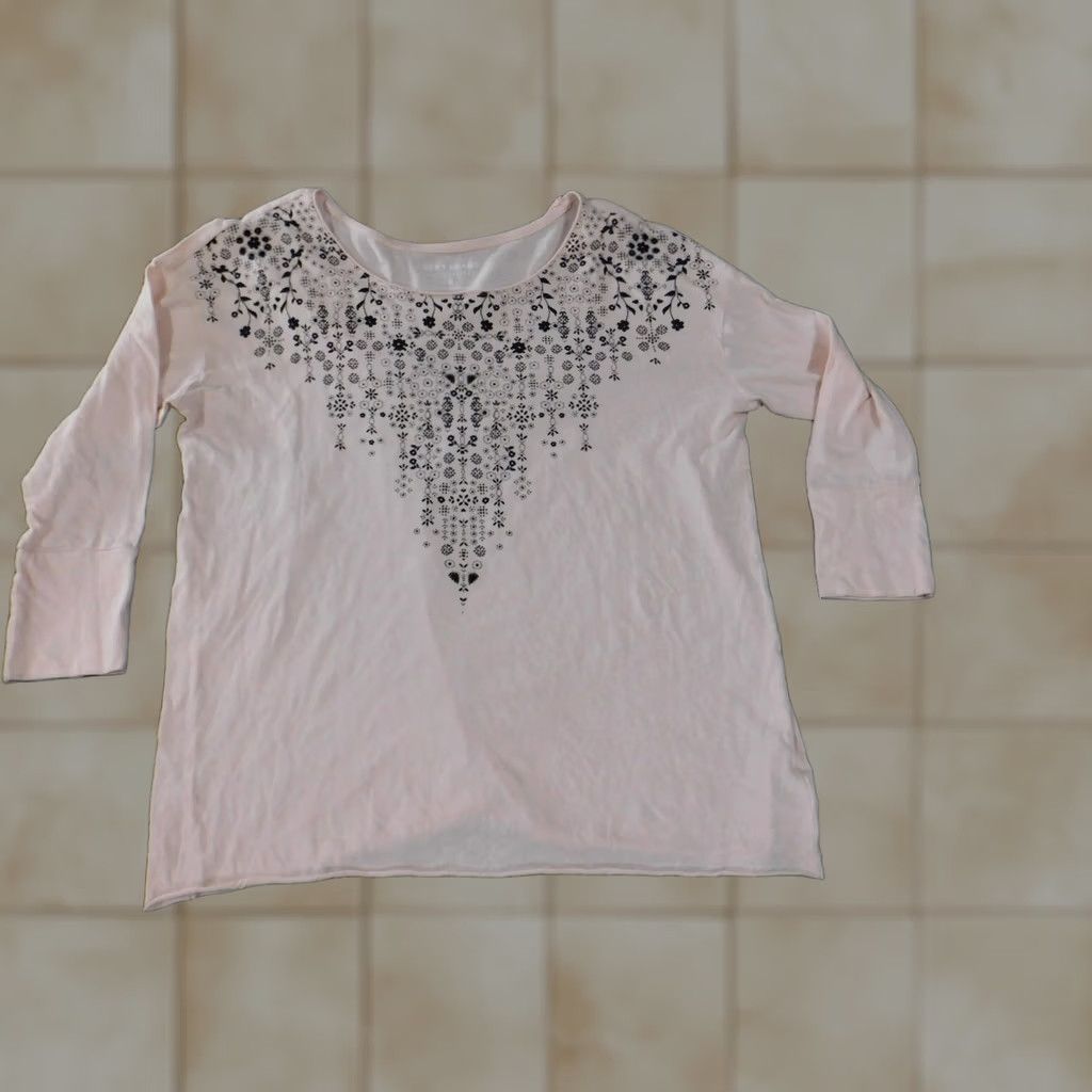 Lucky Brand Lucky Brand Blouse Shirt Womens M Pink Floral Knit Cotton Casual Long Sleeve Round Neck Stretch Vintage No Size M / US 6-8 / IT 42-44 - 1 Thumbnail