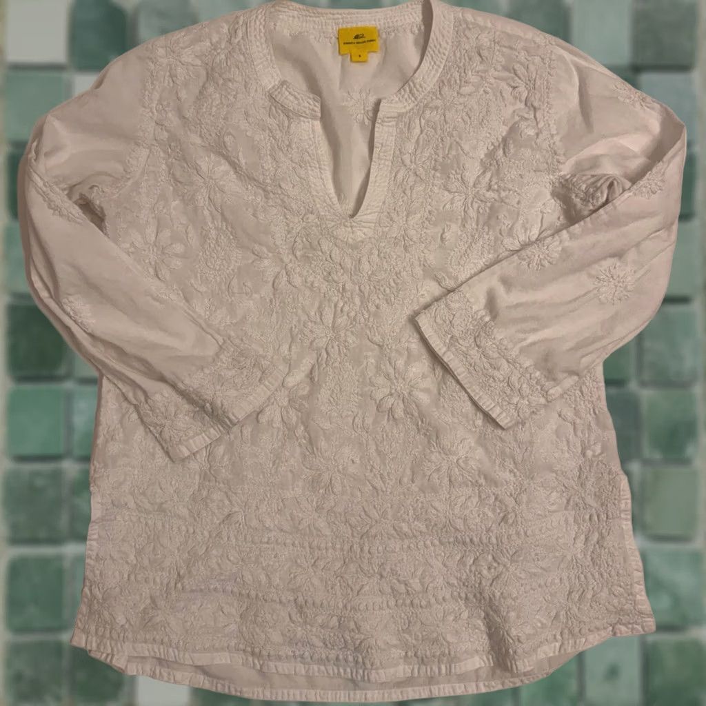 Vintage Roberta Roller Rabbit Blouse Womens S White Floral Embroidered Tunic Size S / US 4 / IT 40 - 1 Thumbnail