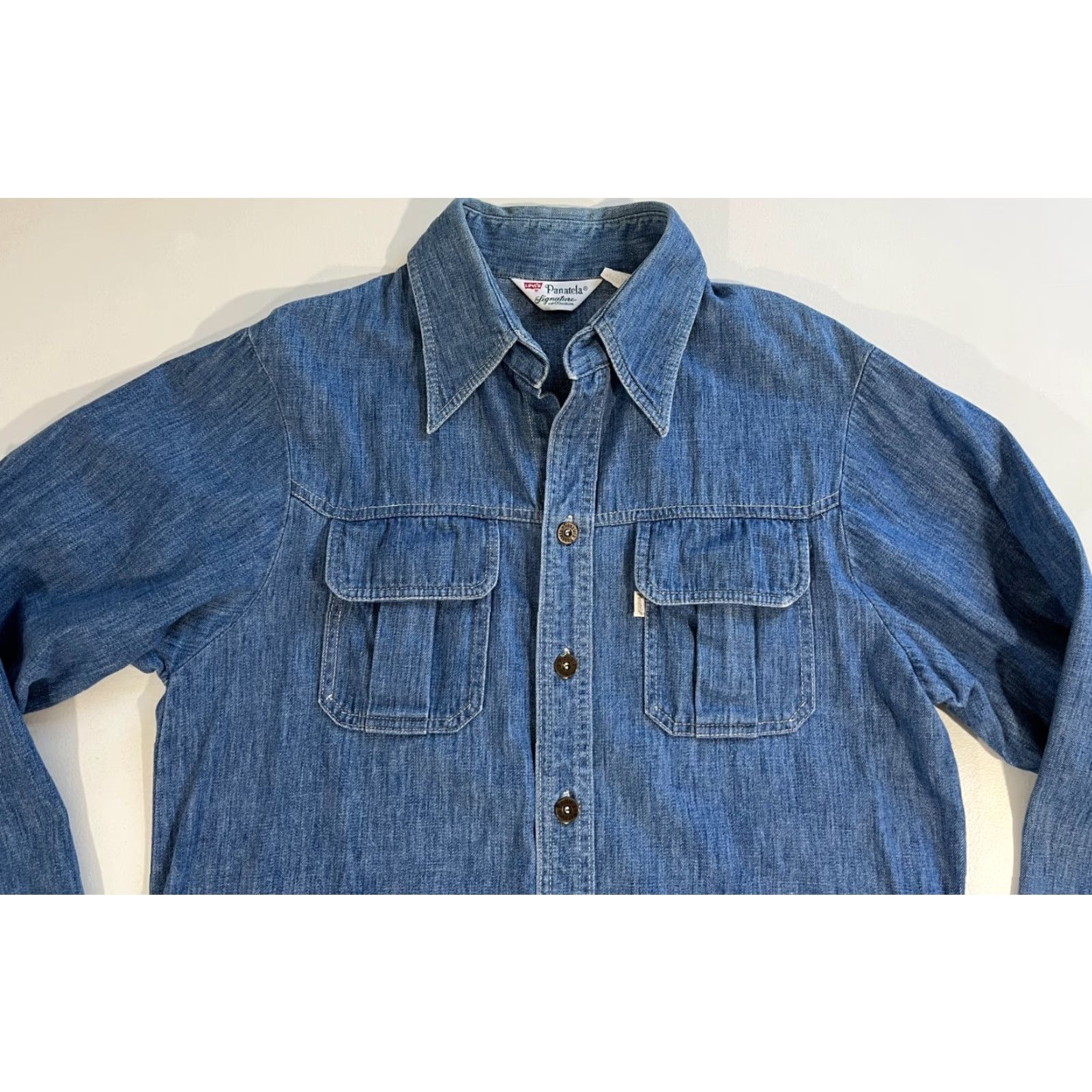 Levi's VINTAGE Levi's Panatela Signature Collection Denim Shirt Mens L Blue 70s Classic Americana Button-Up Pockets Size US L / EU 52-54 / 3 - 7 Thumbnail