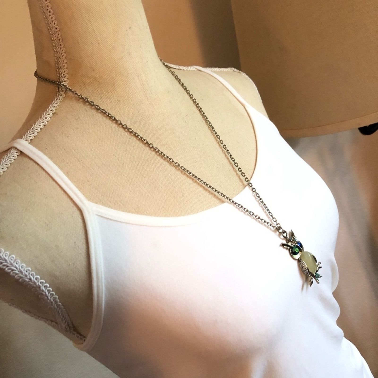Vintage Vintage agate owl body pendant on chain necklace Size ONE SIZE - 3 Thumbnail