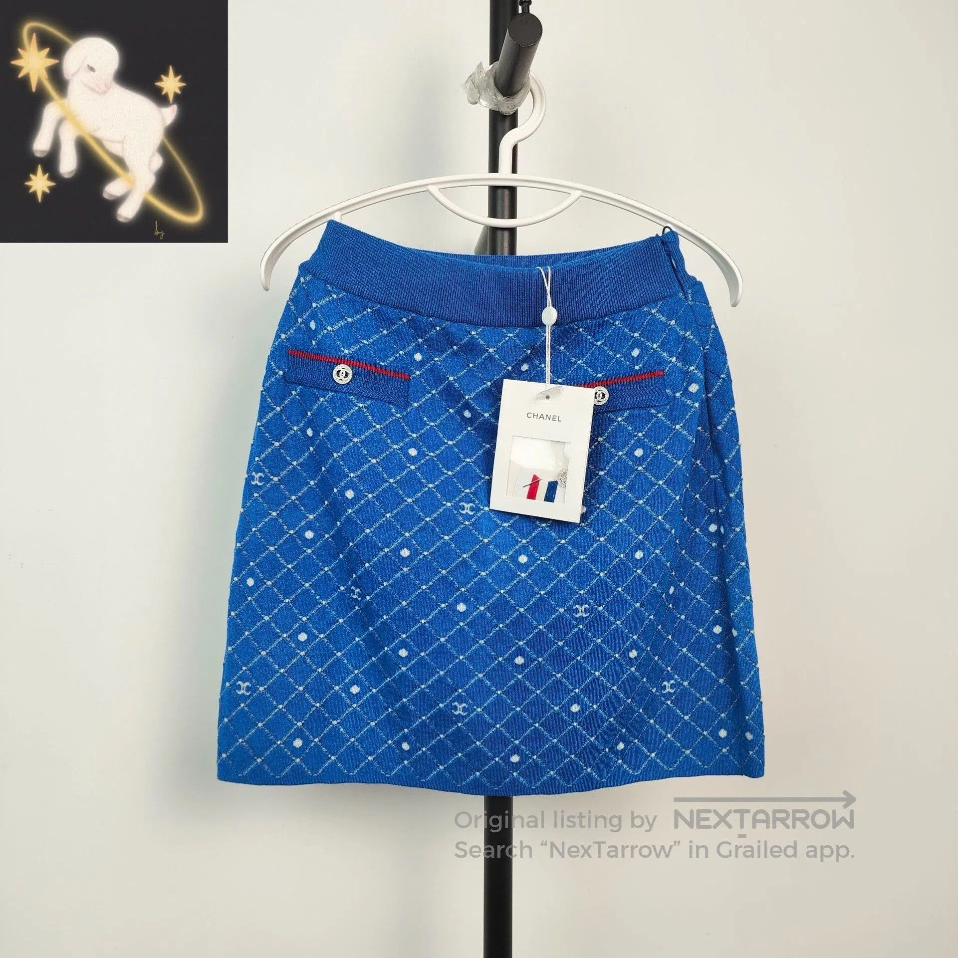 Chanel Chanel Blue CC Quilted Polka Dot Skirt. Size 37" - 1 Thumbnail
