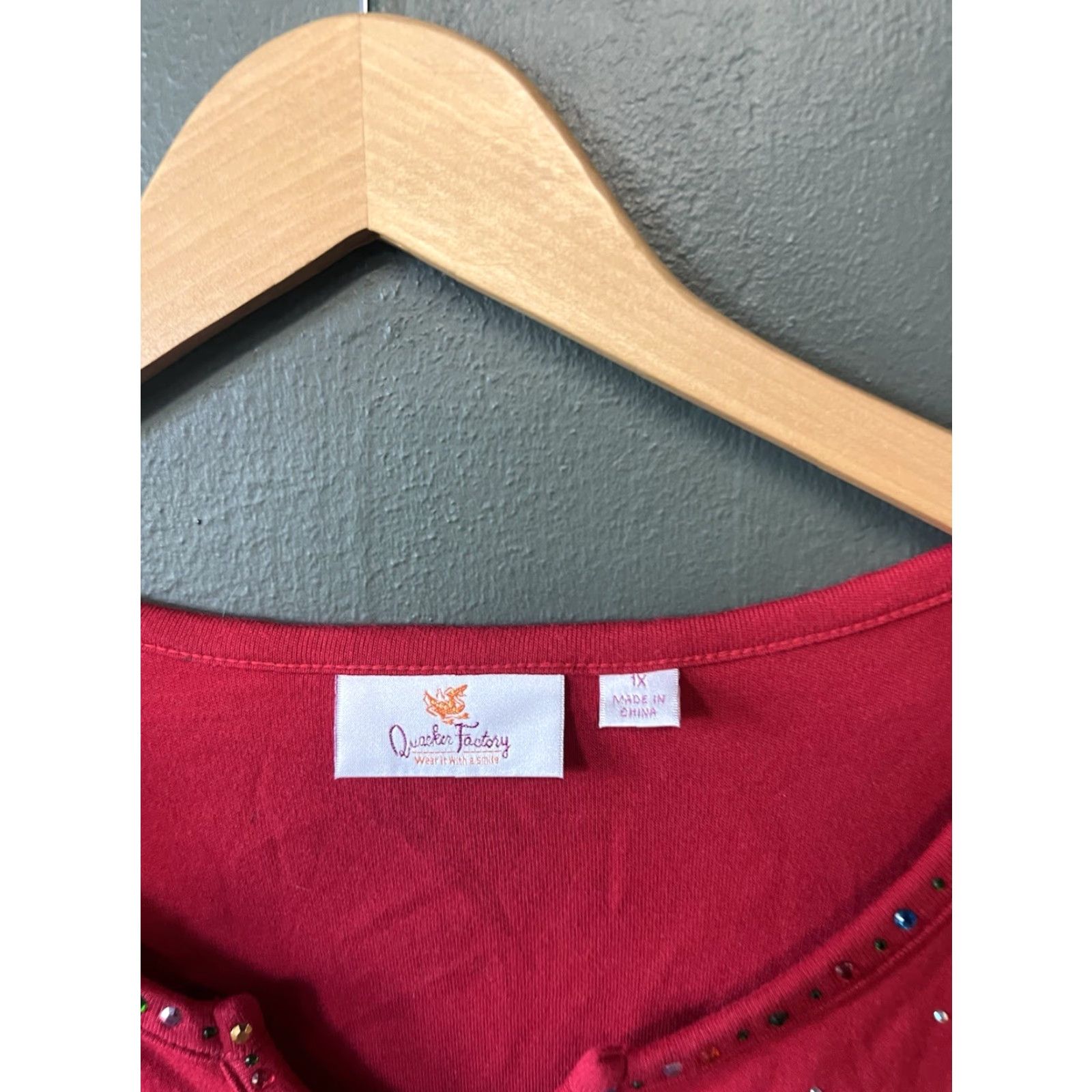 Quacker Factory VINTAGE Quaker Factory Womens Blouse 3/4 Sleeve Red Christmas 1X Plus Size Tunic Size XL / US 12-14 / IT 48-50 - 3 Thumbnail