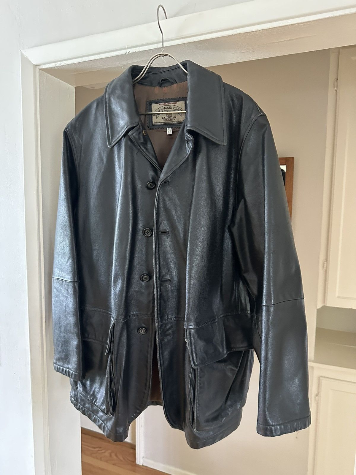 Giorgio Armani Armani Jeans Leather Car Coat Size US L / EU 52-54 / 3 - 1 Thumbnail