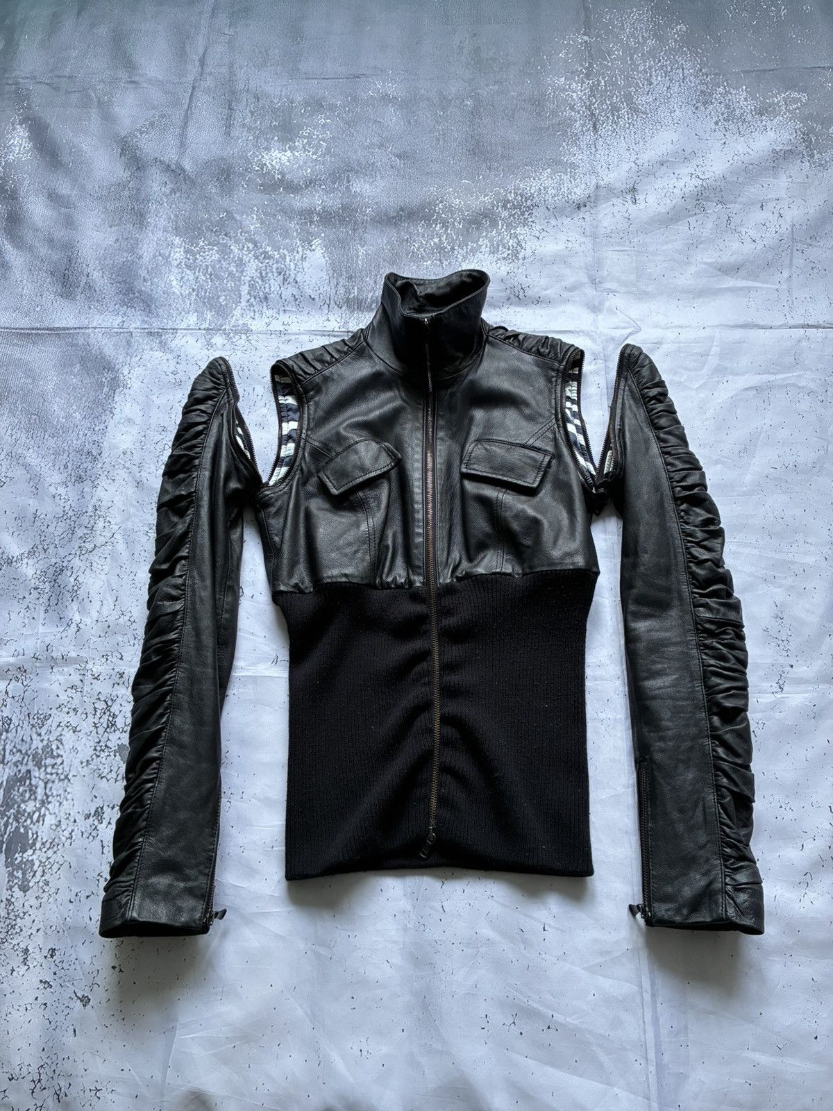 Dolce & Gabbana 2000s Dolce & Gabbana Plissé Hybrid Leather Jacket Size US XS / EU 42 / 0 - 2 Thumbnail
