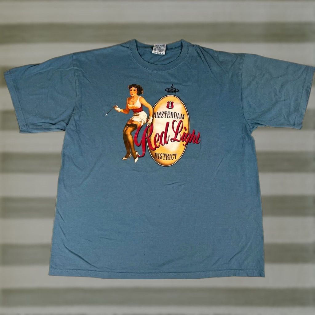 Vintage VINTAGE Fox Originals T-Shirt Amsterdam Red Light District Unisex Adults L Blue Graphic Print 90s Boys Mens Womens Size US L / EU 52-54 / 3 - 1 Thumbnail