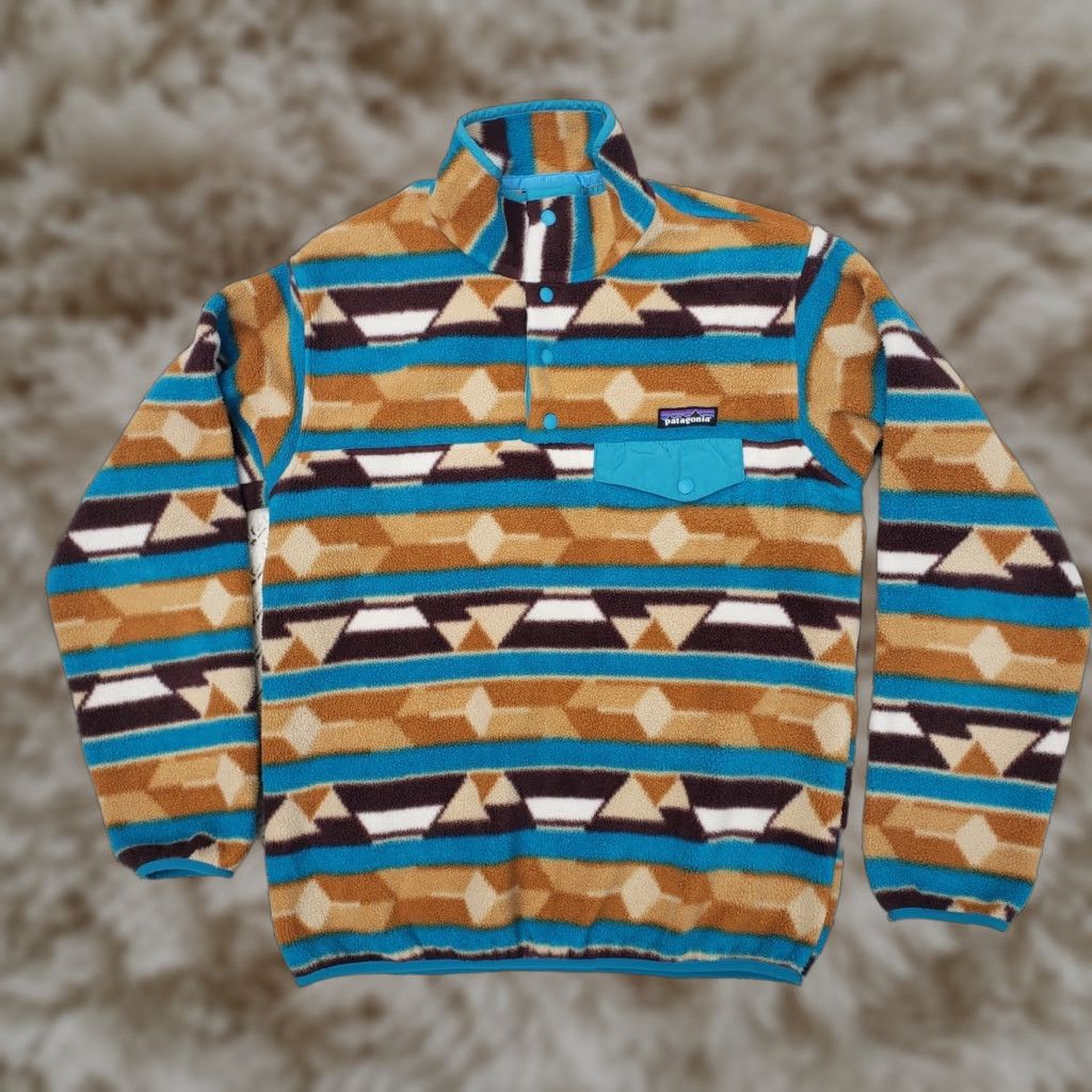Patagonia Synchilla Snap T Geometric Pattern Fleece Pullover Jacket - Multicolor - Womens - Jacket - Size M
