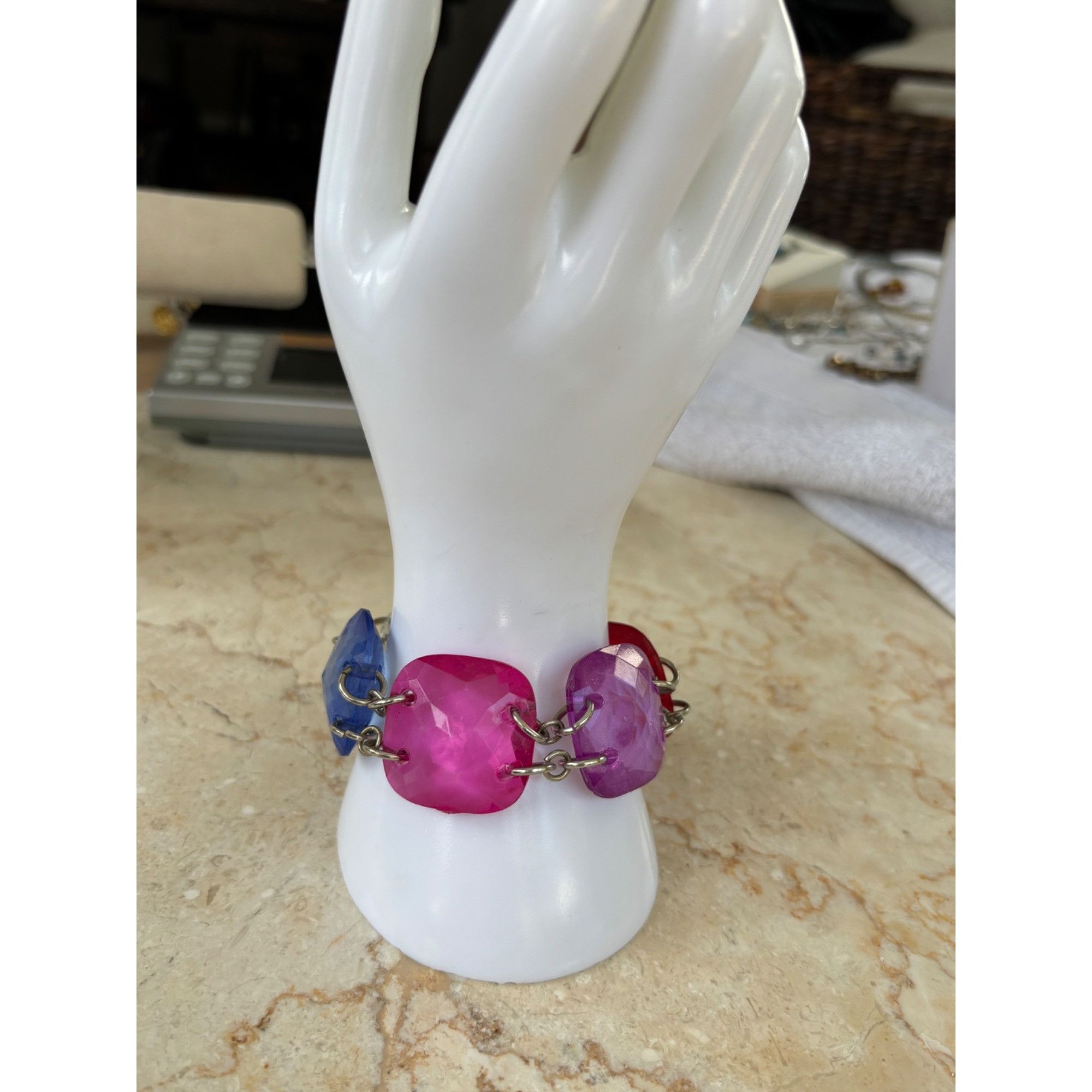 Other Faceted Multicolor Acrylic Square Stone Bracelet With Silver Size ONE SIZE - 1 Thumbnail