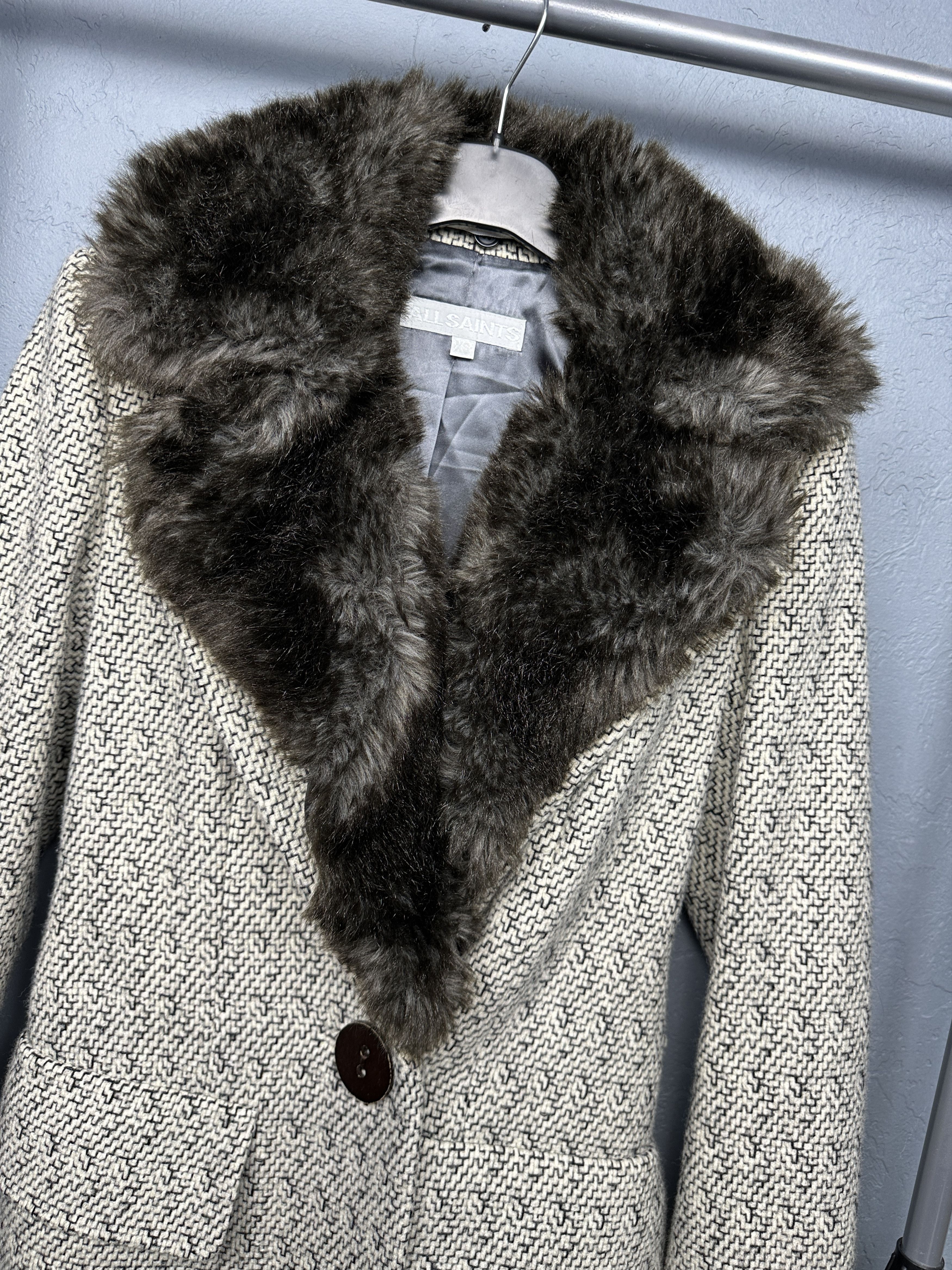 Allsaints AllSaints Vintage Womens Wool Coat Jacket Fur Collar Size XS / US 0-2 / IT 36-38 - 2 Thumbnail