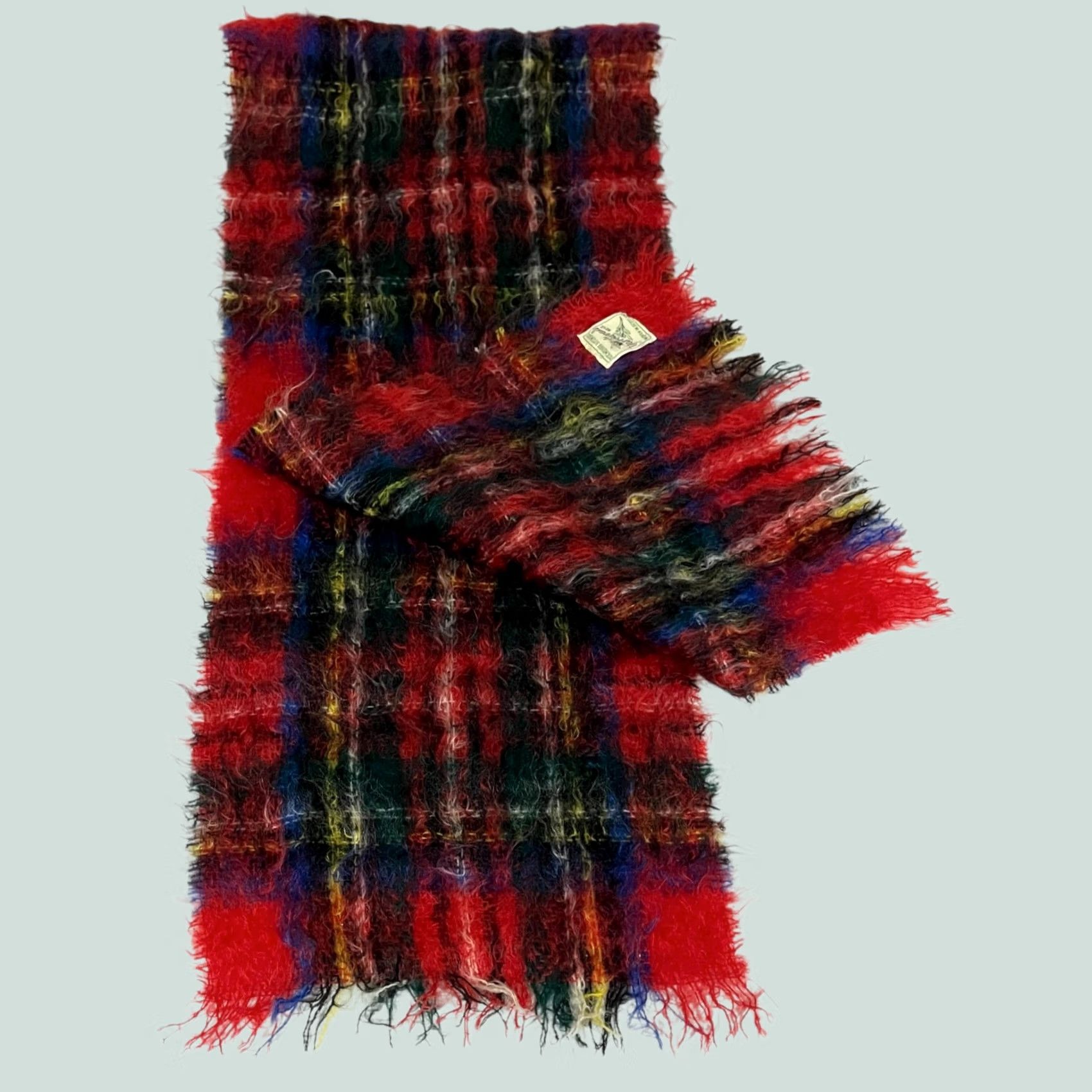 Vintage VINTAGE Yarrowvale Mohair Wool Scarf Woven in Scotland Red Green Plaid 48 X 10 In Mens Womens Size ONE SIZE - 1 Thumbnail