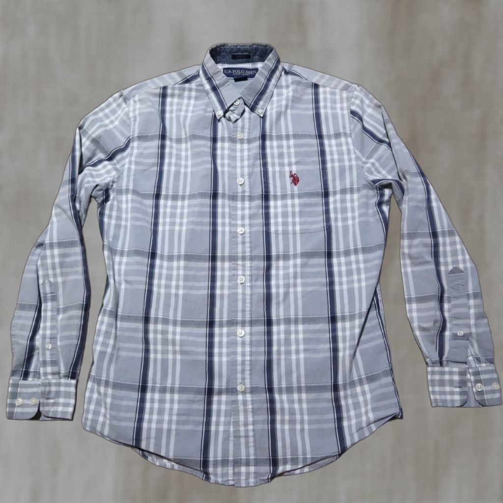 U.S. Polo Assn. US Polo Assn. Shirt Button-Up Plaid Gray/Navy Men Small Size S Color Multicolor Modern Classic Size US S / EU 44-46 / 1 - 1 Thumbnail