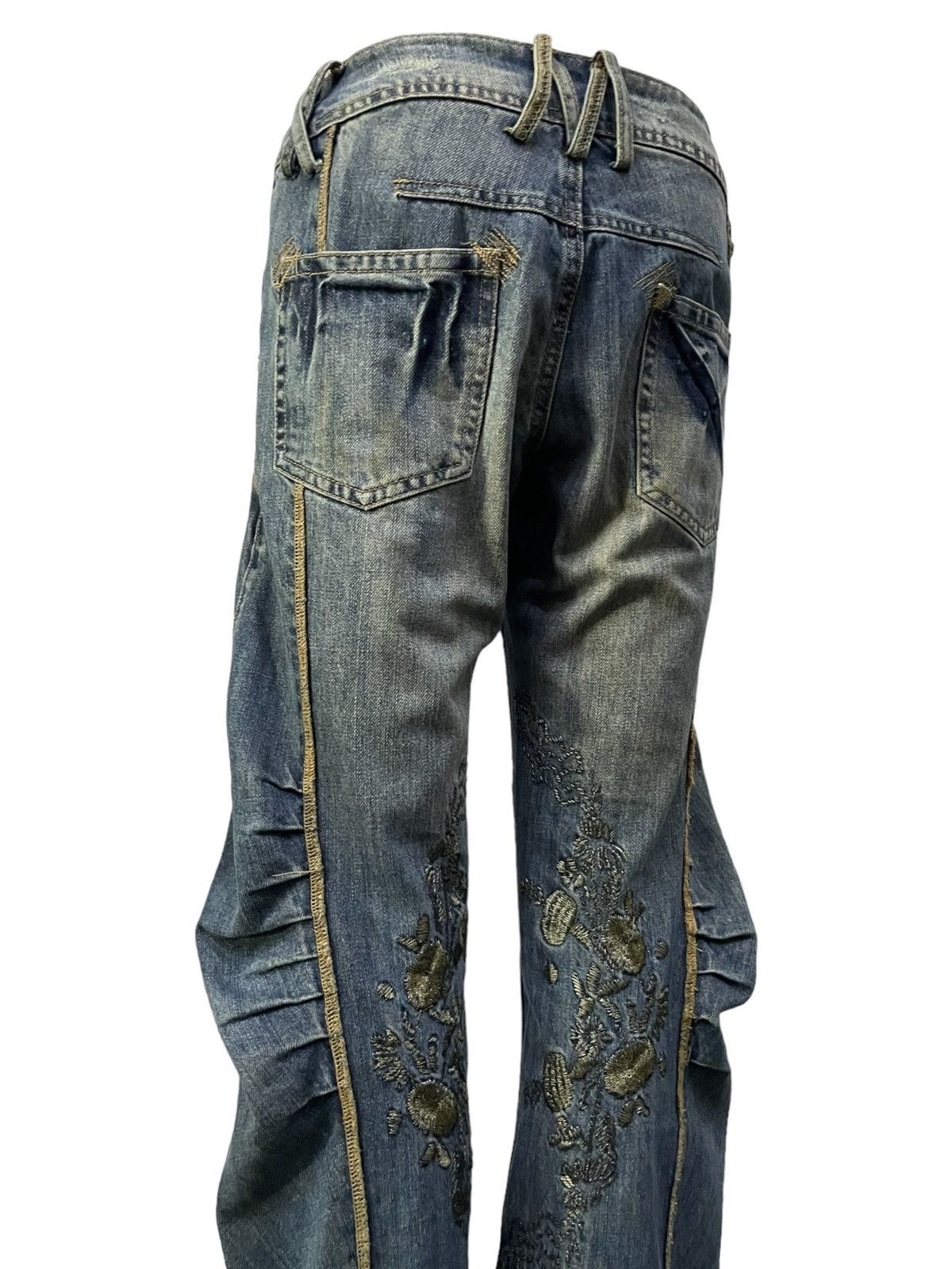 FUSAI × GOSTAR DE FUGA × Japanese Brand JNBY Asymmetrical Curved Seam Embroidered Jeans Size US 29 - 4 Thumbnail