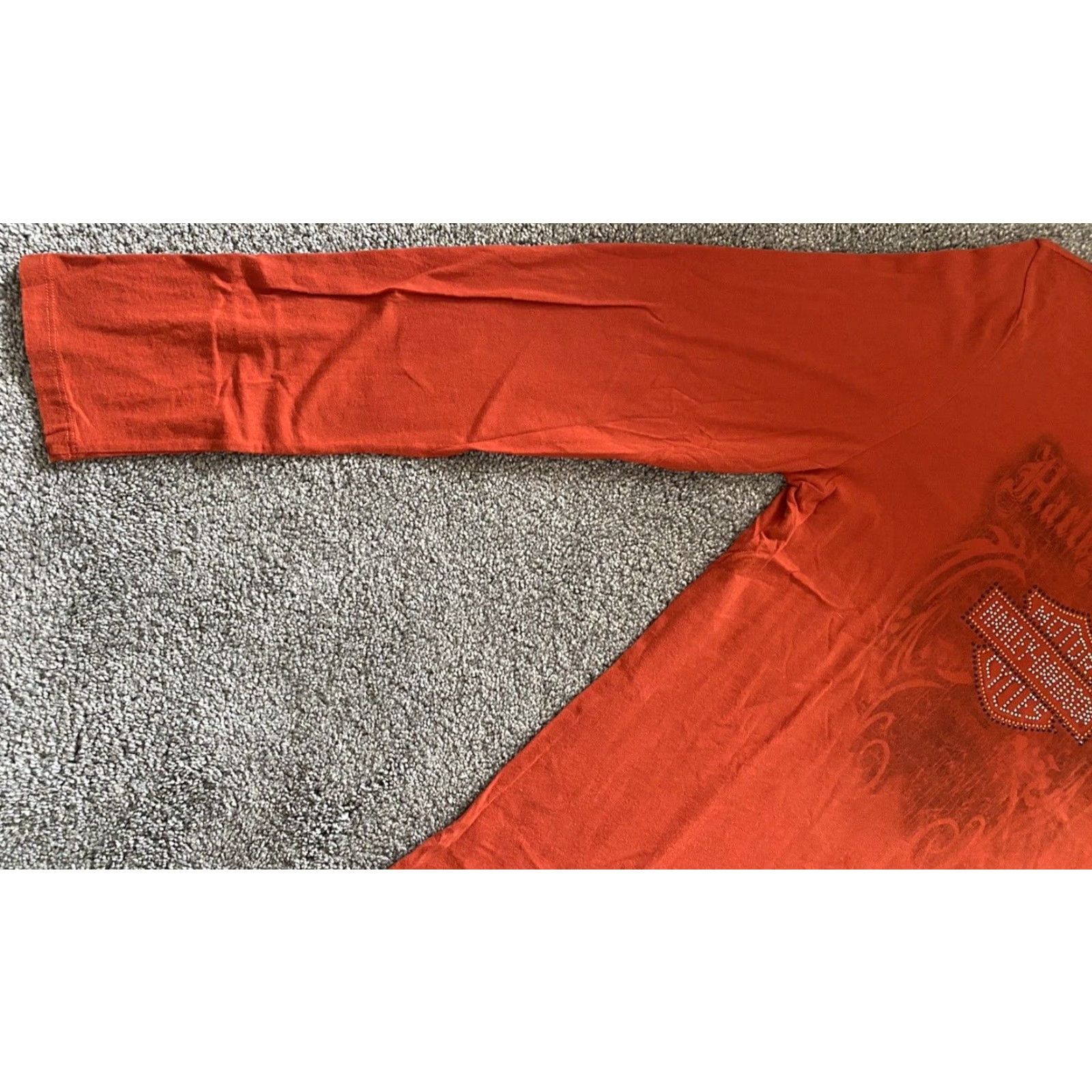 Harley Davidson Harley-Davidson Shirt Women’s Long Sleeve Orange Bedazzled XL Rhinestone RK Stratman Motorcycle Biker Classic Pullover X-Large Size XL / US 12-14 / IT 48-50 - 7 Thumbnail
