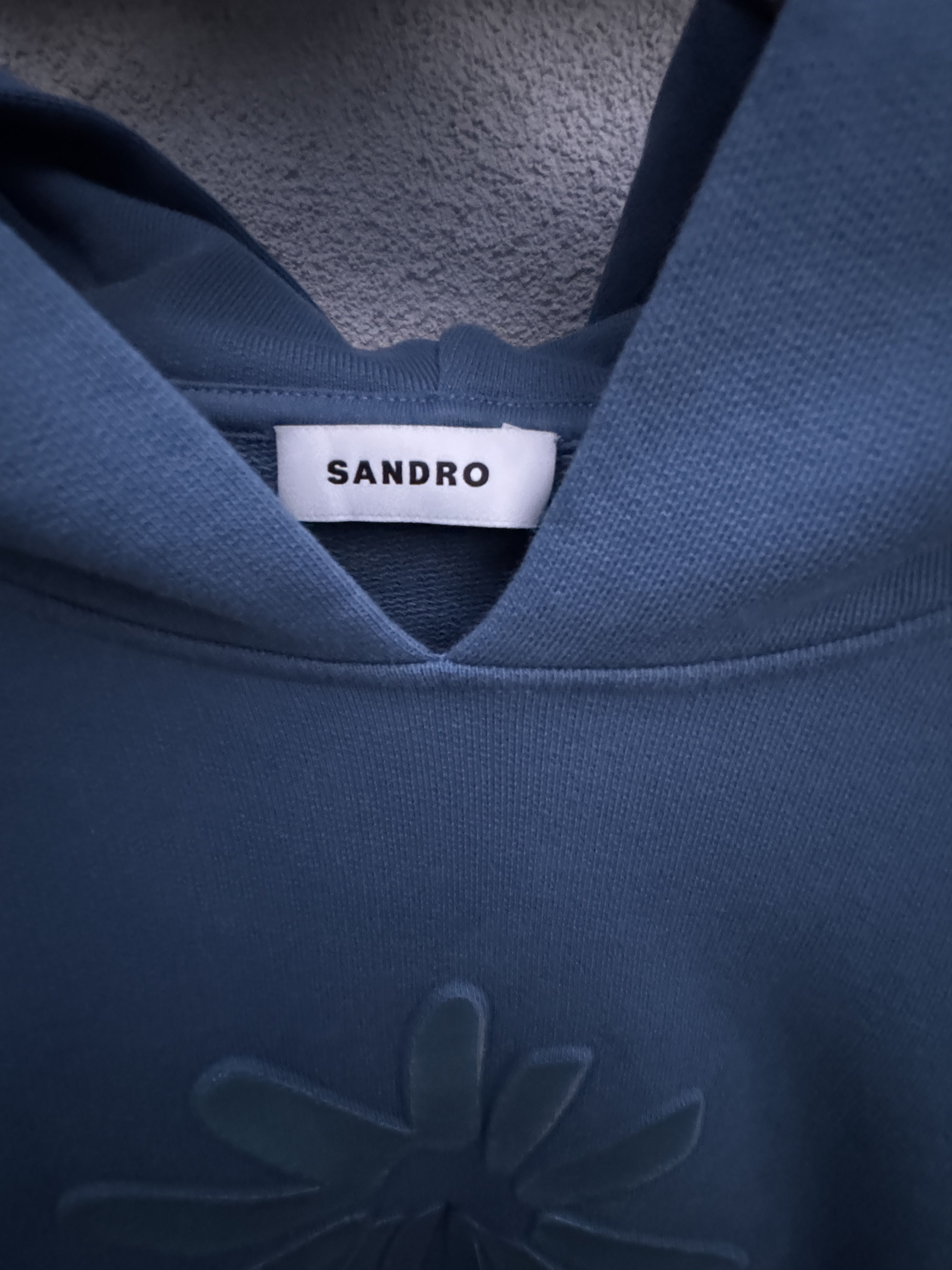 Sandro Sandro Paris Blue Cotton Glossy Flower Appliqué Hoodie M Size US M / EU 48-50 / 2 - 5 Thumbnail
