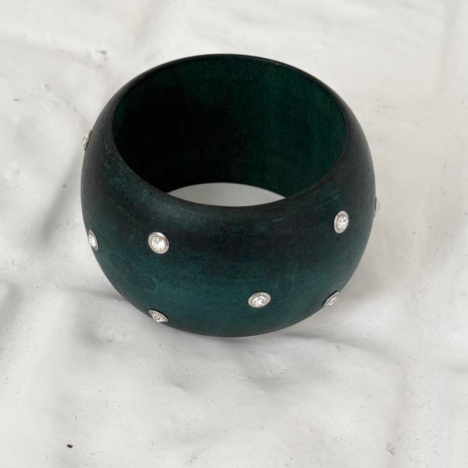 Vintage teal studded wooden bangle ✧ Size ONE SIZE - 3 Thumbnail
