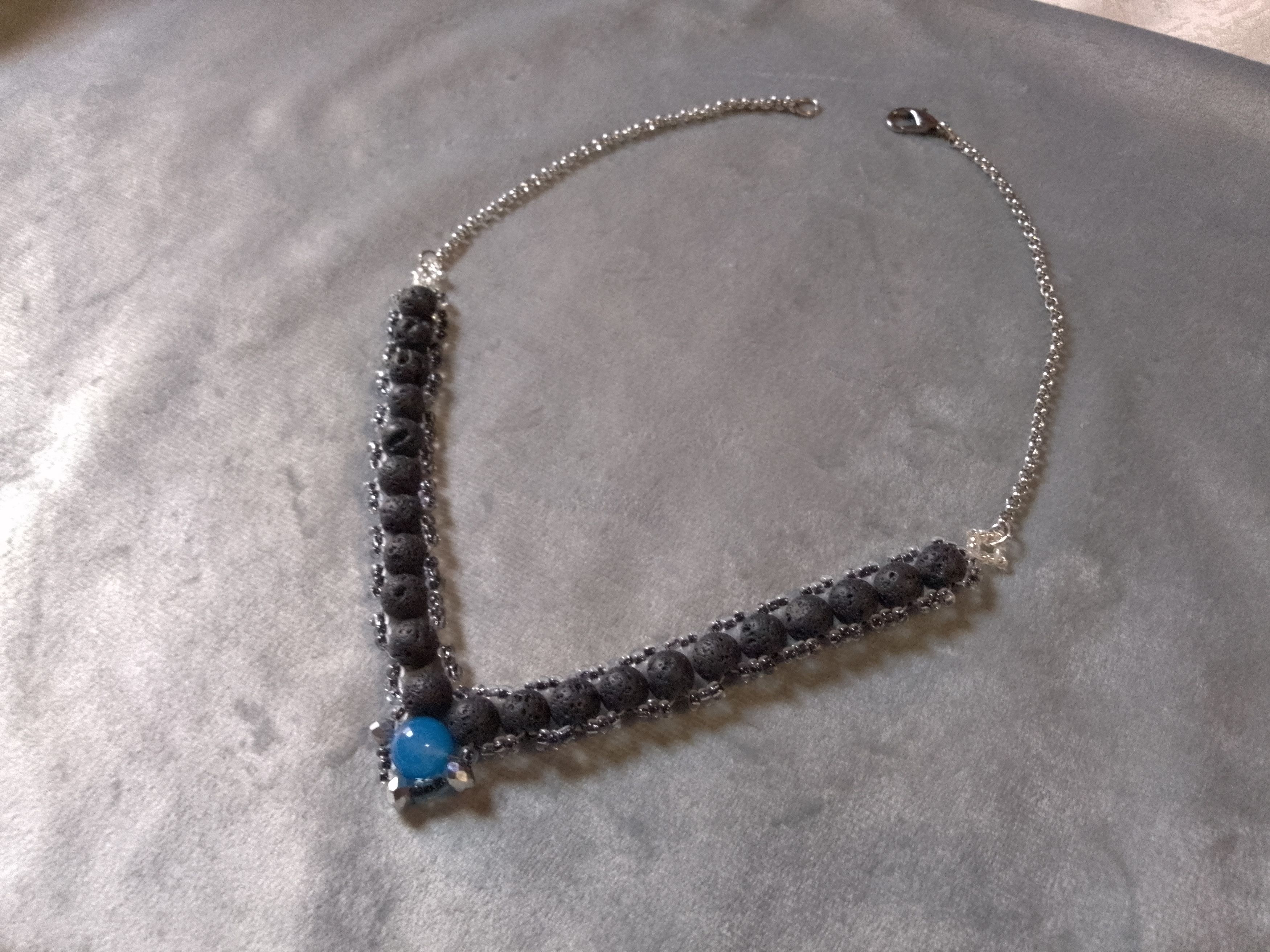 Handmade Black Necklace Natural Etna Lava stones and blue Agate Size ONE SIZE - 5 Thumbnail