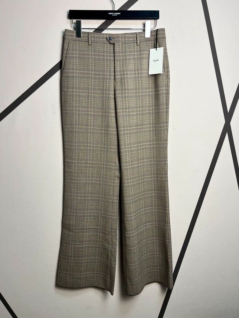 Celine Celine Beige Plaid Wool Flared Trousers - dmc Size US 38 / EU 54 - 1 Thumbnail