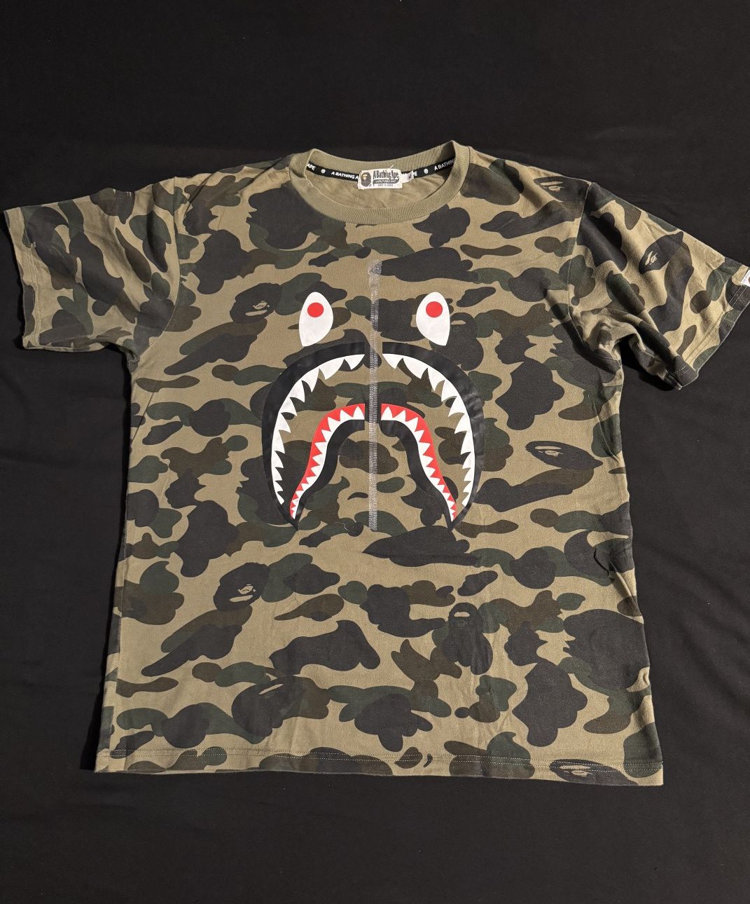 image of Bape 1St Camo Shark Tee in Green, Men's (Size XL)