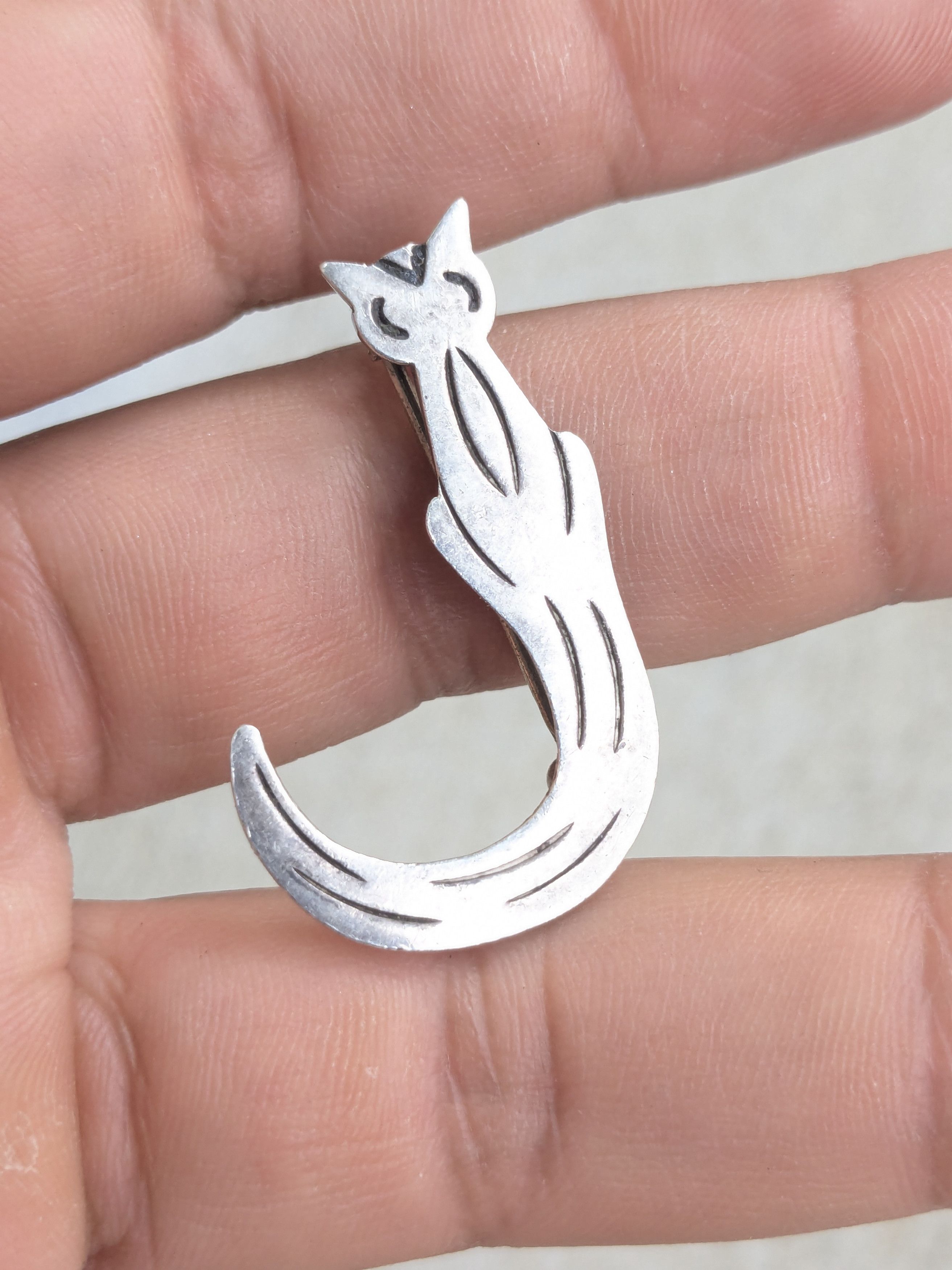 Sterling Silver × Vintage Vintage Sterling Silver Pin Brooch Cat Kitty Taxco Mexico Size ONE SIZE - 8 Thumbnail