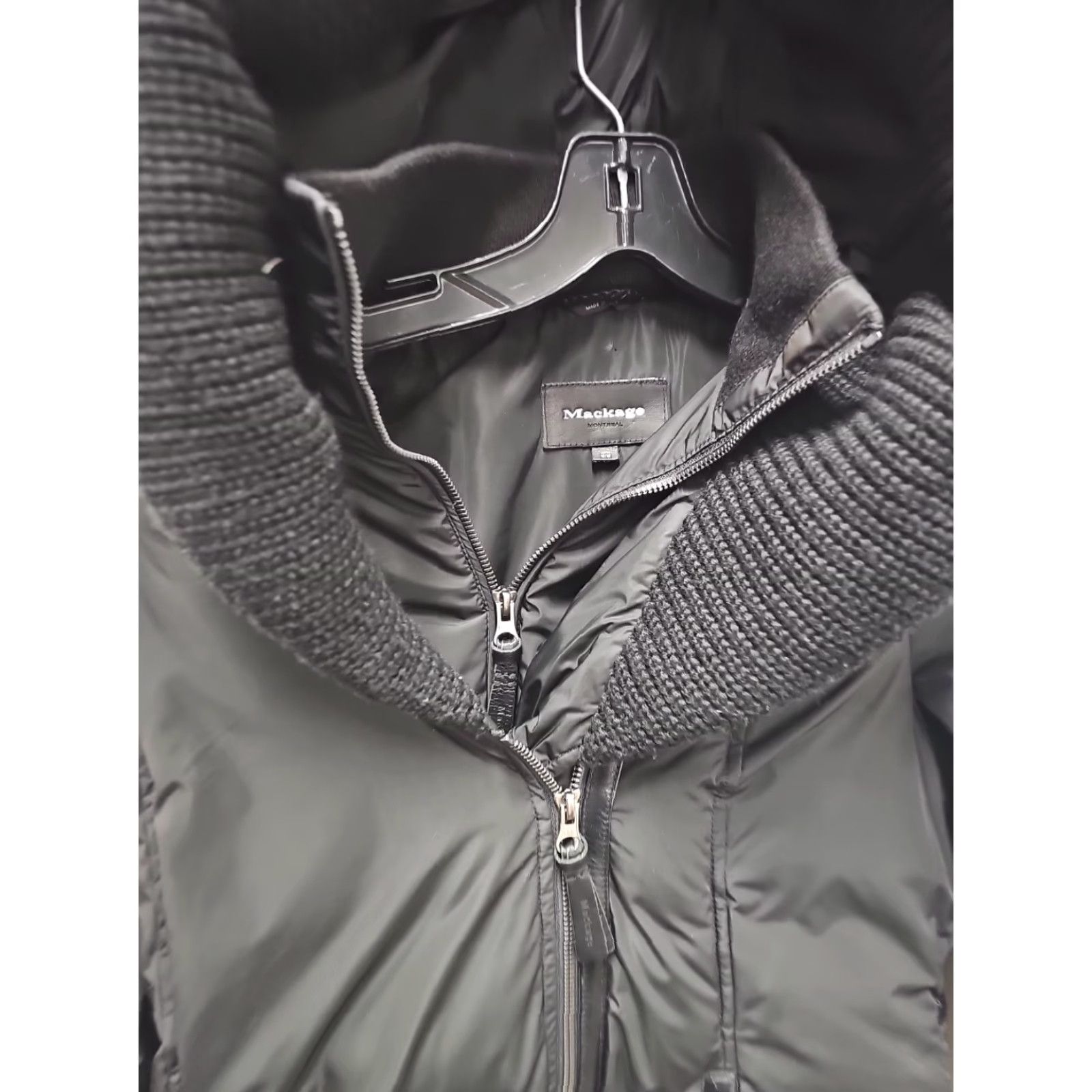 Mackage MACKAGE Brigid Knit Trim Down Coat/Jacket Sz: Medium Mens Womens Spring 37 Long Black Down Coat with Zip Hoodie Parka Size M / US 6-8 / IT 42-44 - 4 Thumbnail