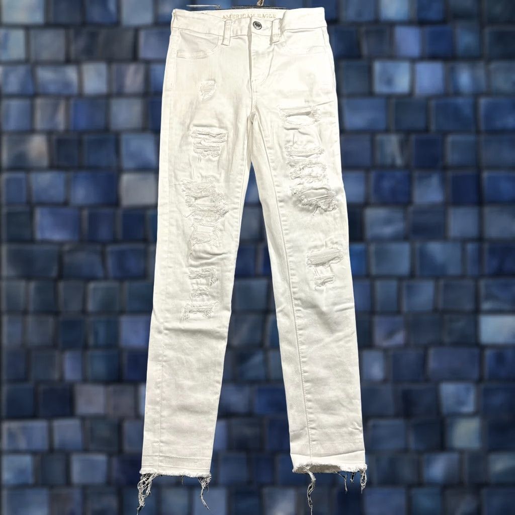 American Eagle Outfitters American Eagle Outfitters Jeans Womens 0 HIgh Rise Jegging Crop White Cotton Blend Regular Size 0 Light Distressed Jeans Women XS-XL Size 25" / US 0 / IT 36 - 1 Thumbnail