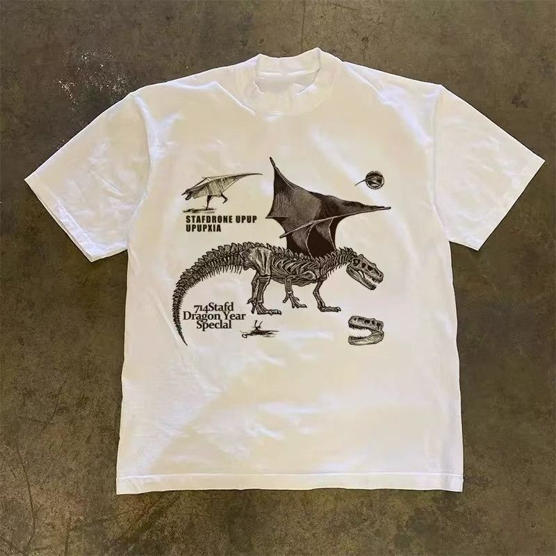 Vintage White Vintage Dinosaur Skeleton Print T-Shirt Size US M / EU 48-50 / 2 - 1 Thumbnail
